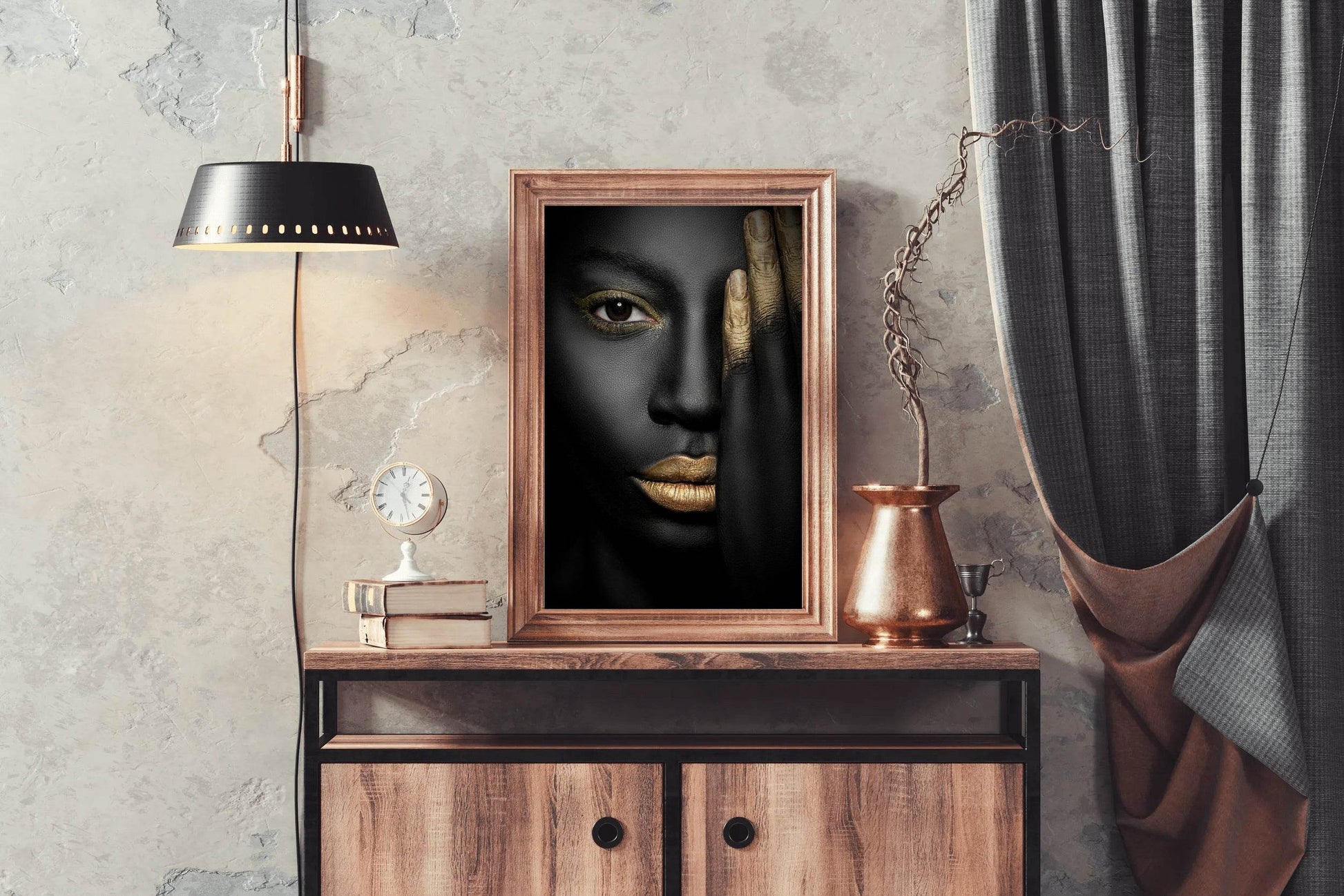 Black Woman With Golden Hourglass Wall Art - beink online art store