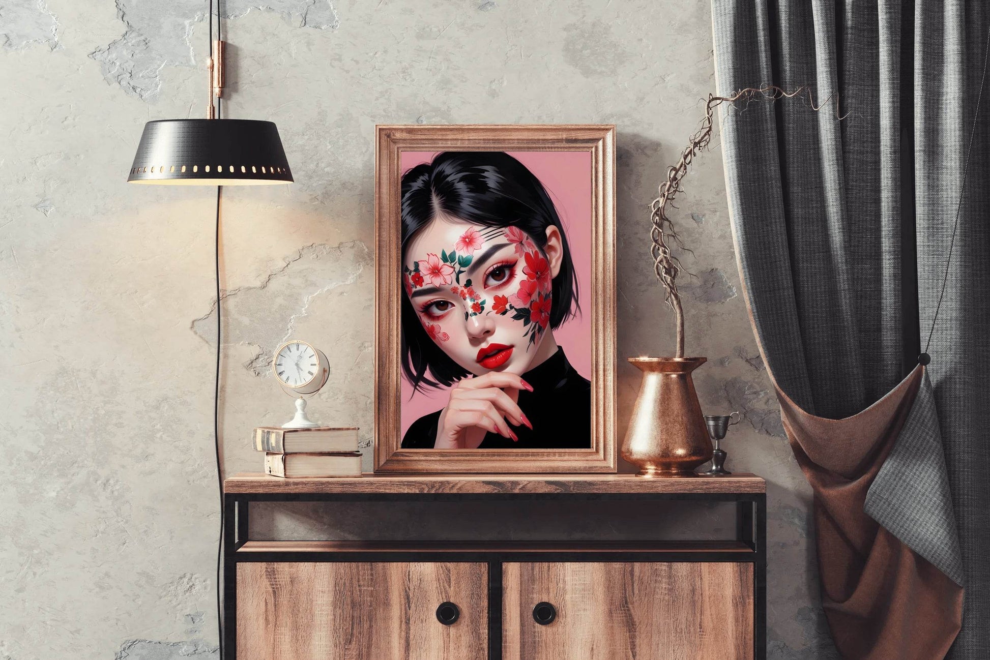 Beauty Painting Lady with Flower Makeup Wall Art - beink online art store