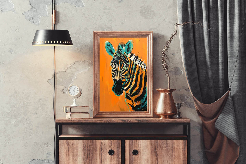 Orange Background Zebra Painting Wall Art - beink online art store
