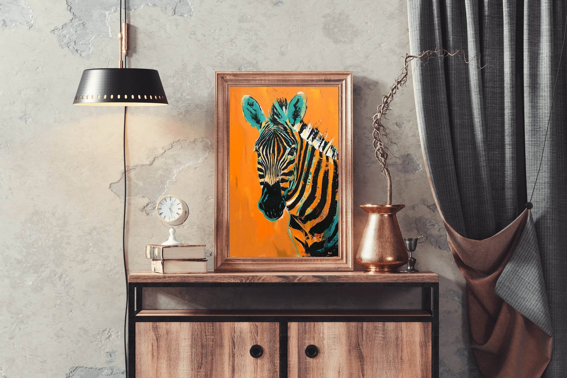 Orange Background Zebra Painting Wall Art - beink online art store