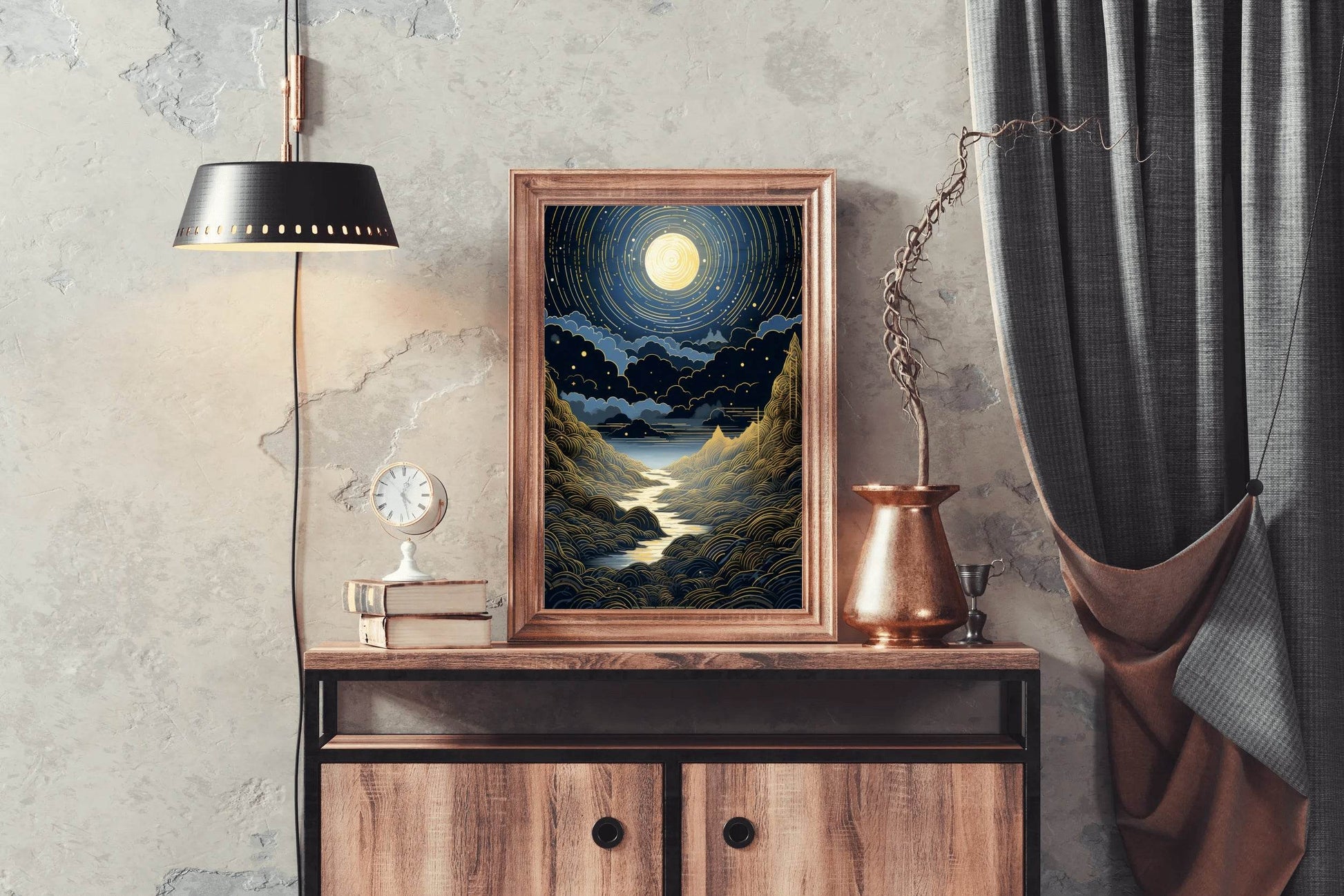 Starry Night Sky With Mountains And Stars Wall Art - beink online art store