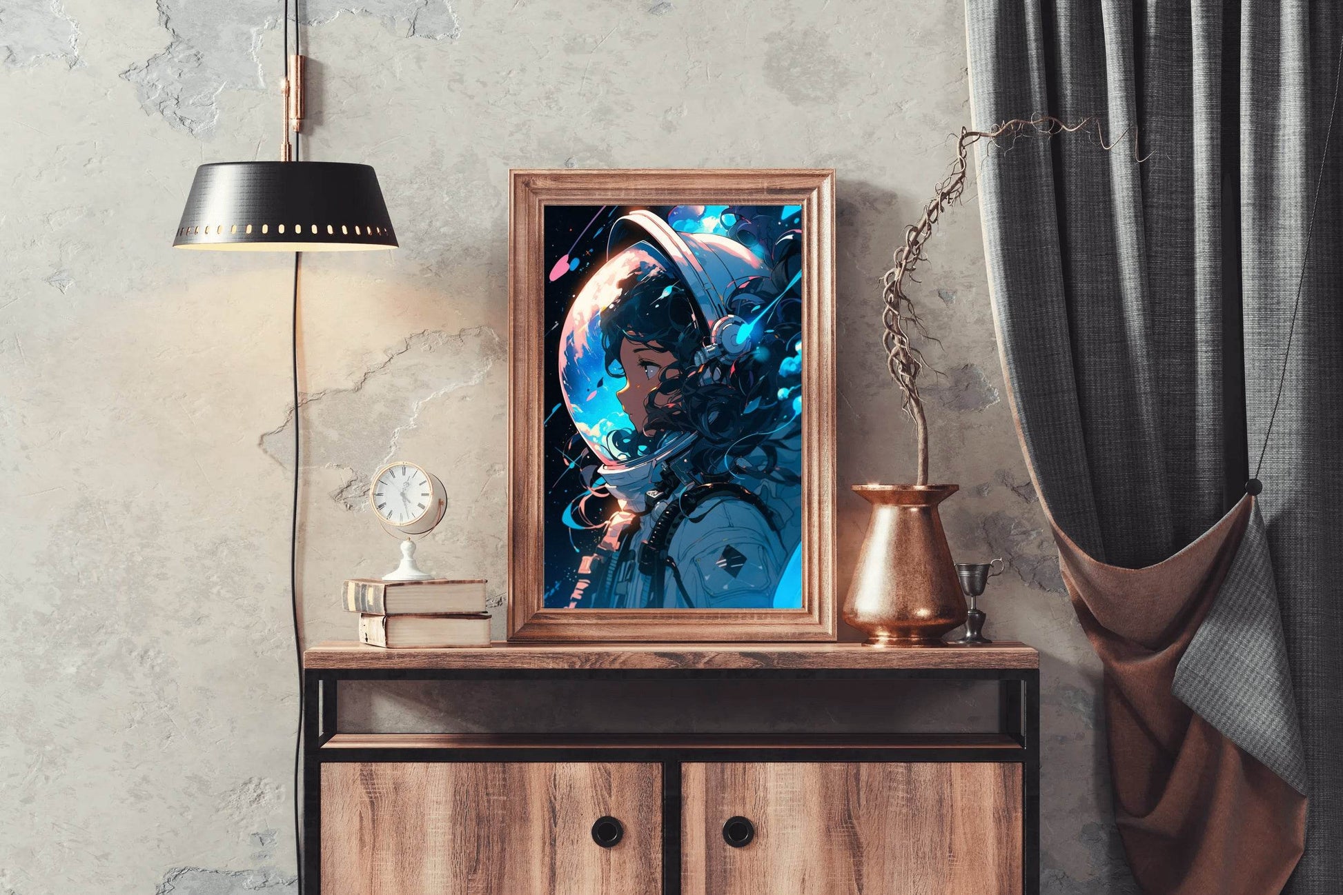 Anime Girl in Space Suit with Glowing Lights on Her Face Wall Art - beink online art store