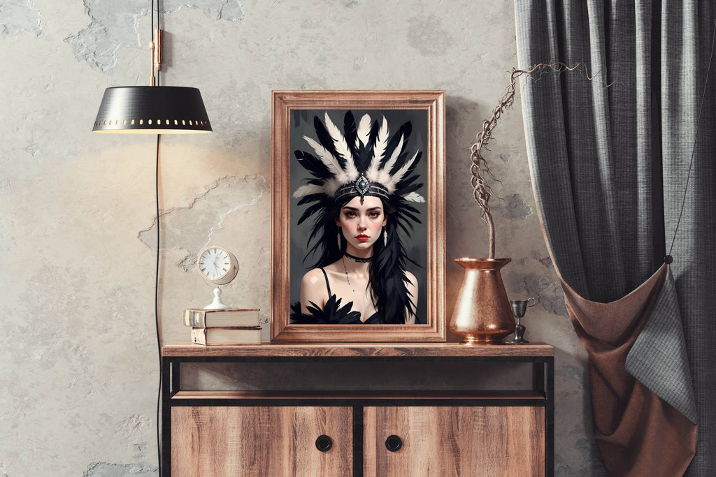 Women with Black and White feathers Hat Wall Art - beink online art store