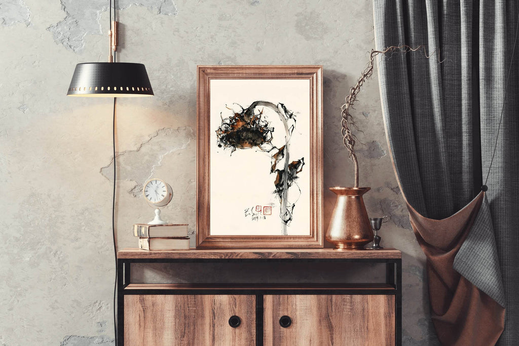 Watercolor Painting of Withered Sunflower Wall Art - beink online art store
