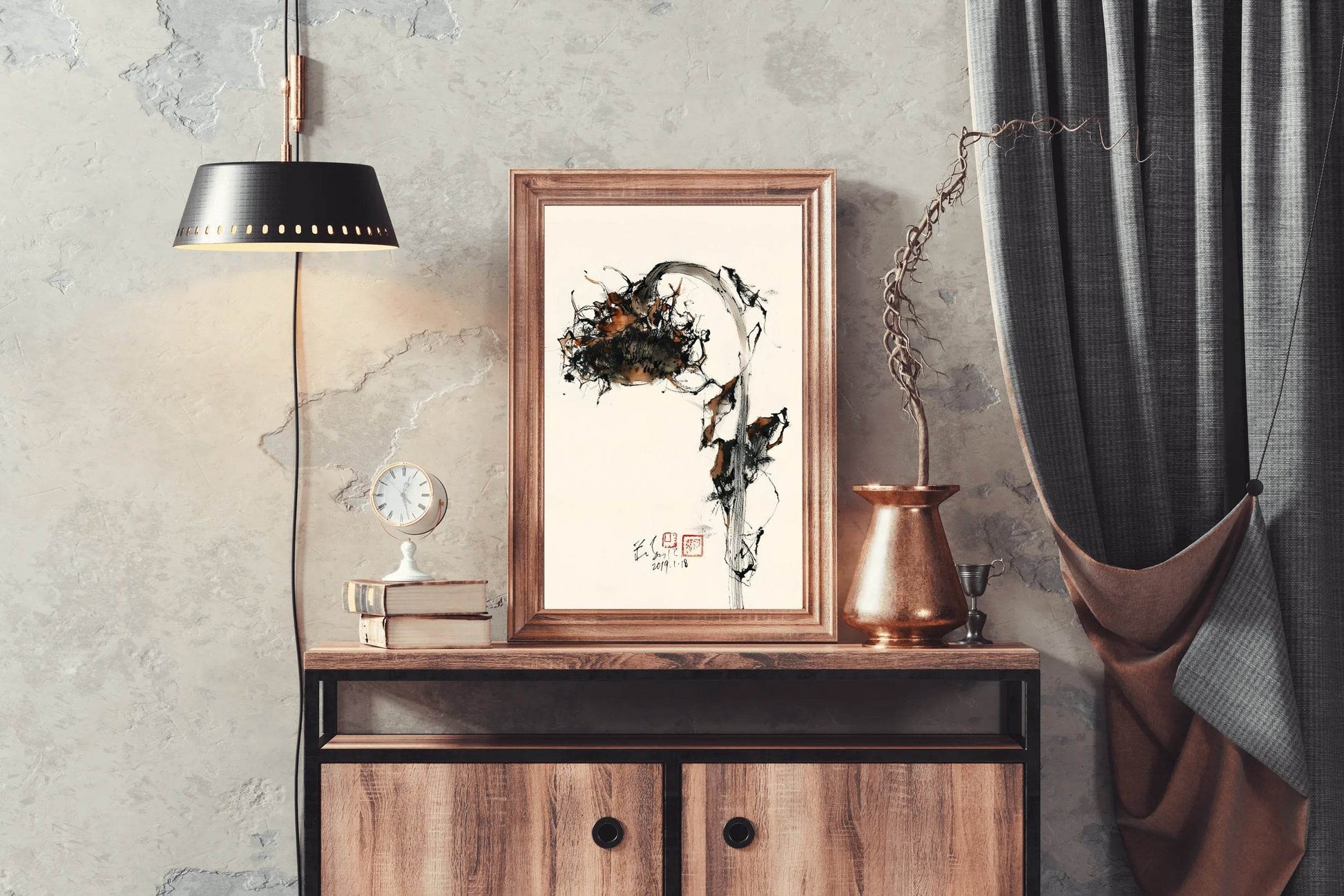 Watercolor Painting of Withered Sunflower Wall Art - beink online art store