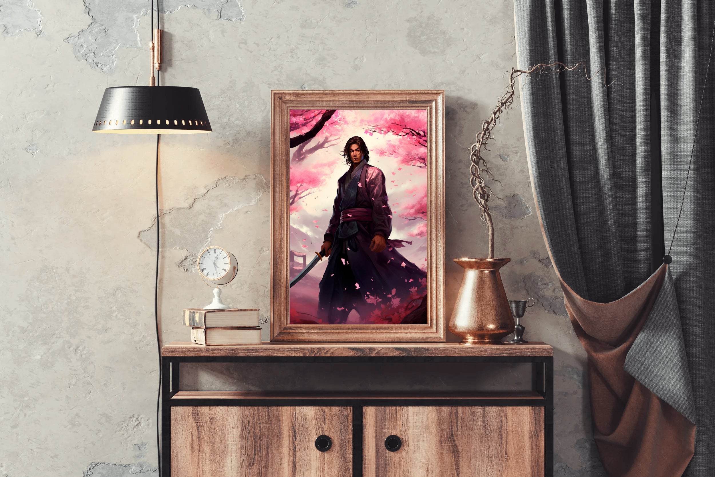 Slender Male Samurai With Short Black Hair Anime Wall Art - beink online art store