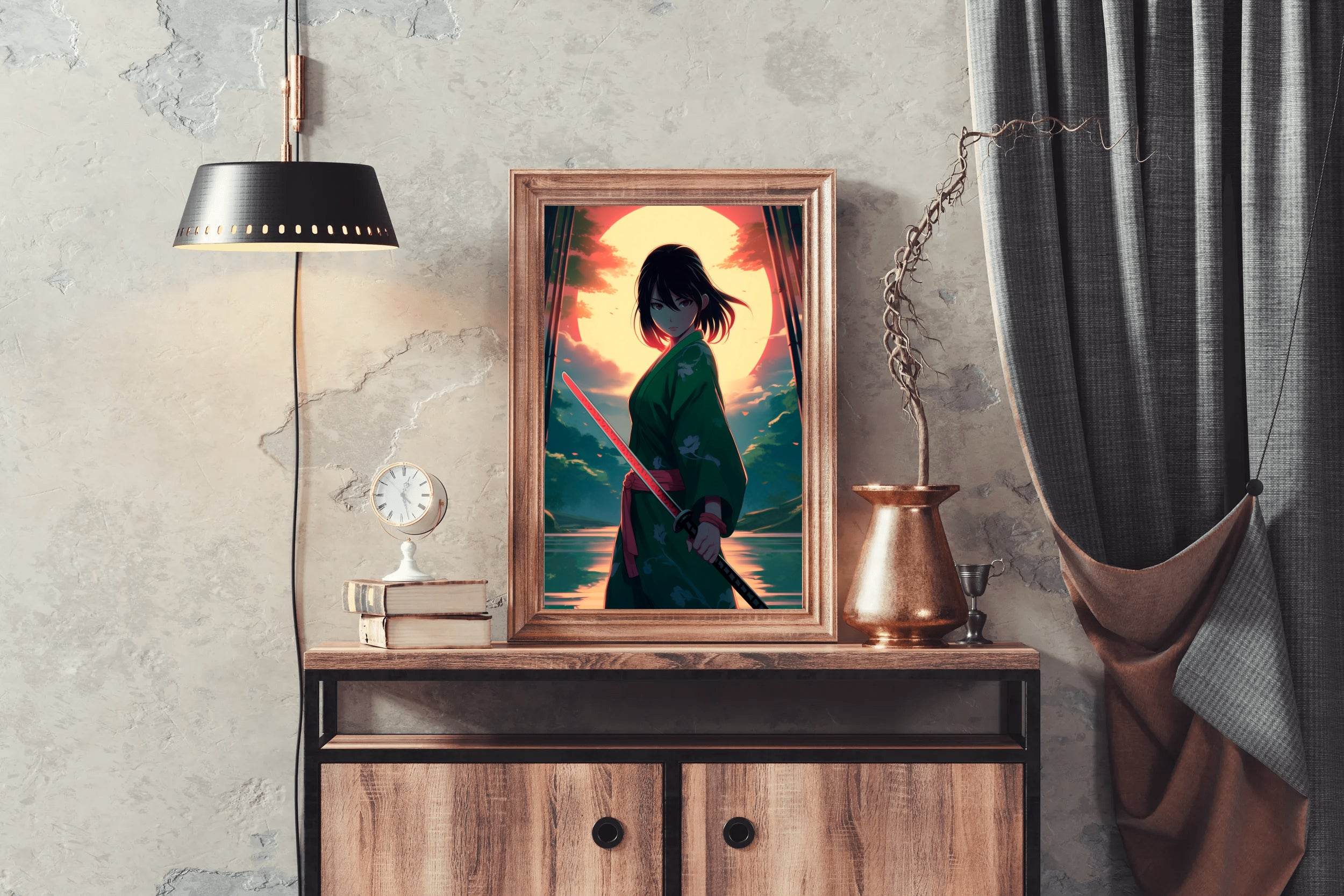 Anime Girl With katana In Forest Sunset Anime Wall Art - beink online art store