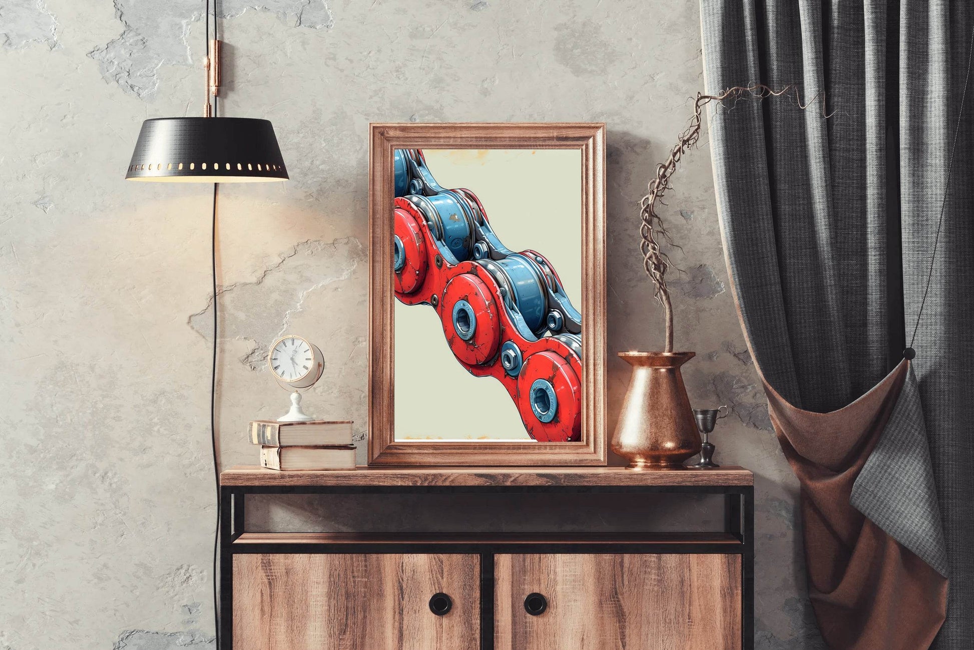 Painting of Red and Blue Bicycle Chain Artwork - beink online art store