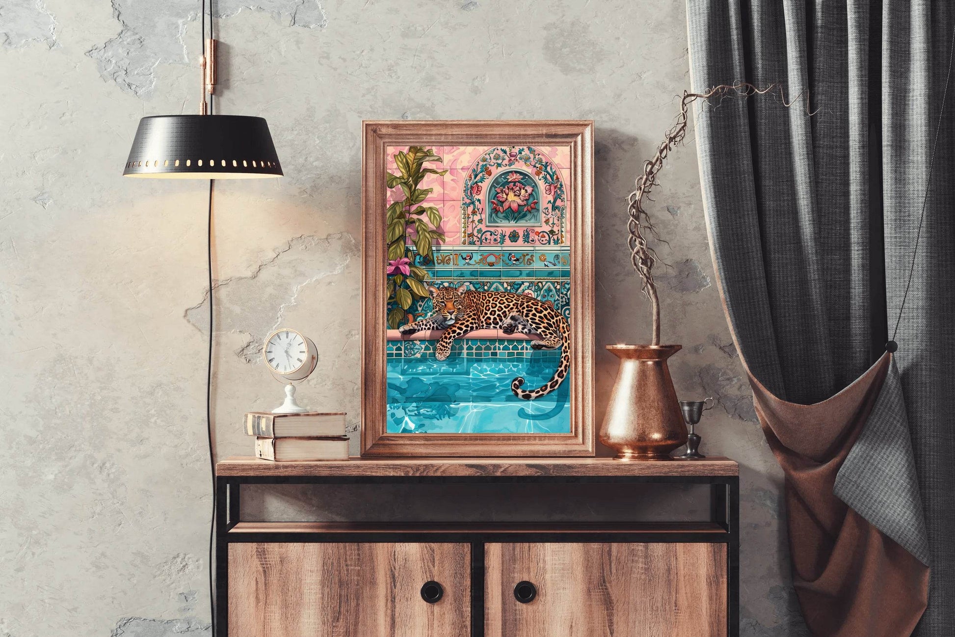 Painting of a Leopard Near Pool with Plants - beink online art store