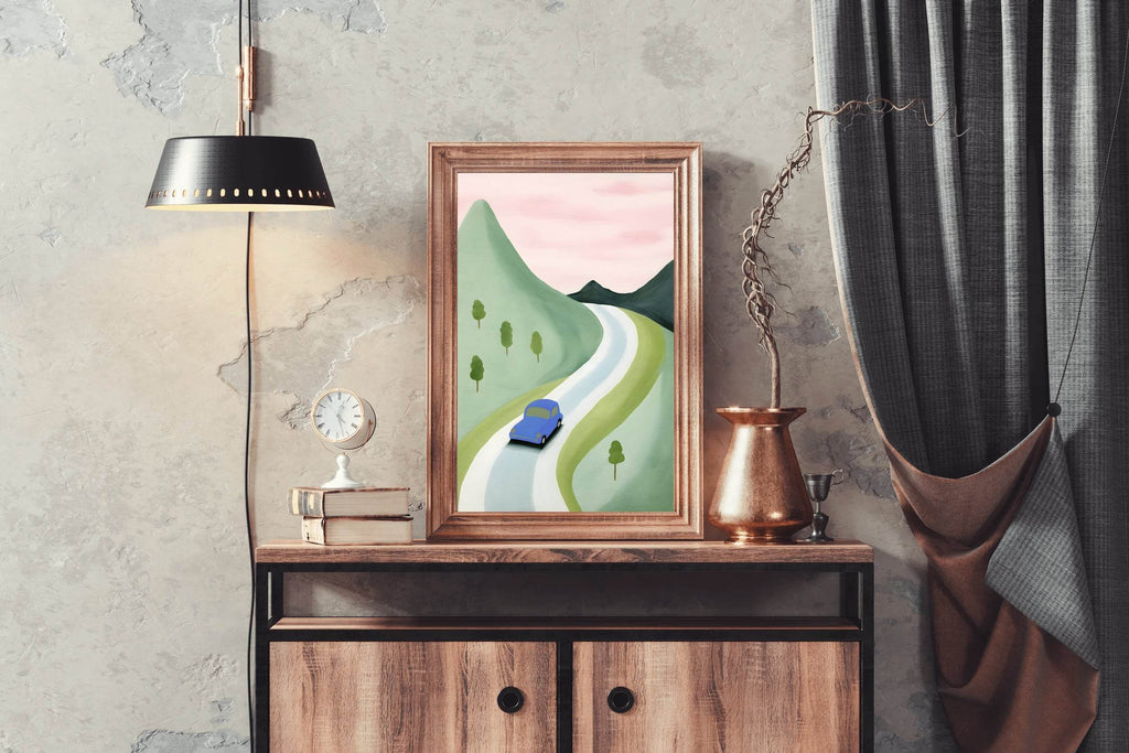 Mountain Road Trip Illustration Wall Art - beink online art store