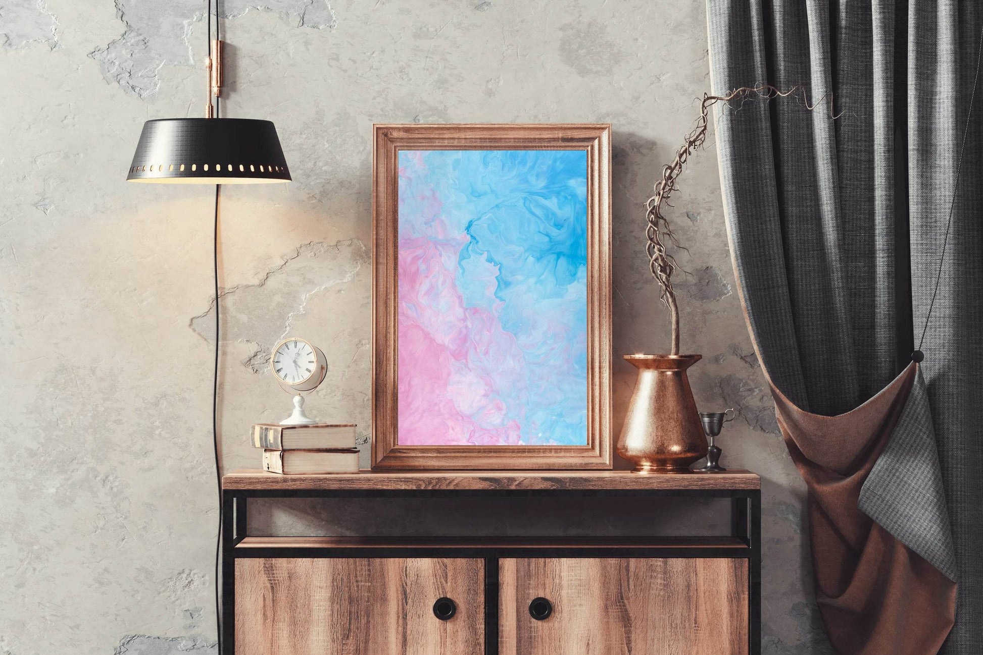 Aqua and Pink Water Paint Abstract Wall Art - beink online art store