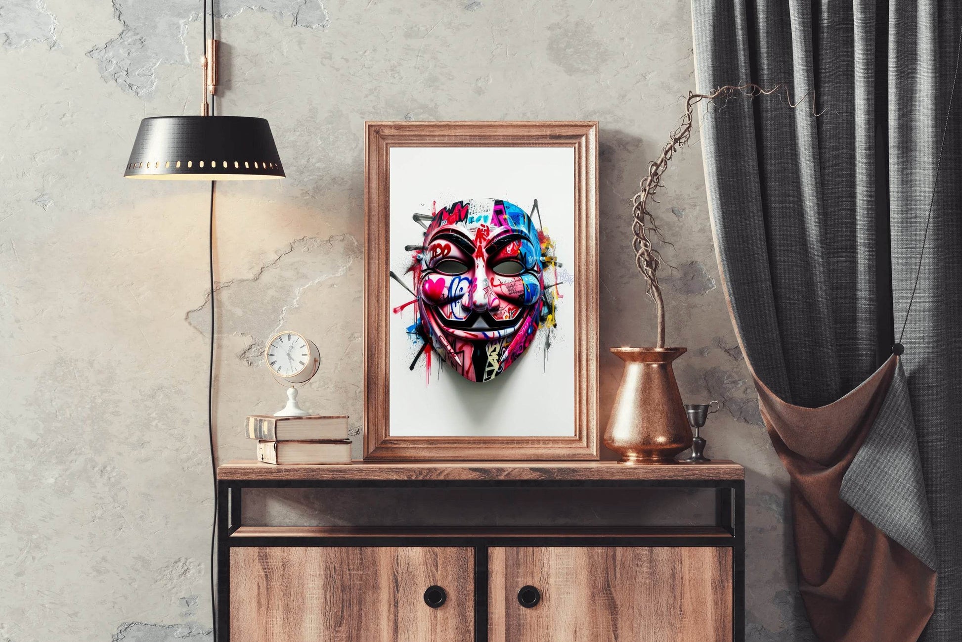 Graffiti-Covered Anonymous Mask Wall Art - beink online art store