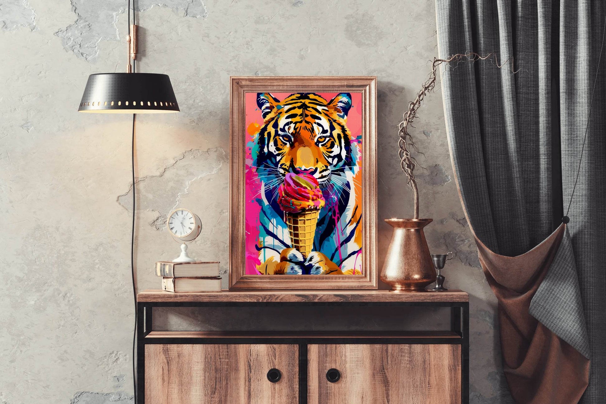 tiger eating ice cream Wall Art - beink online art store