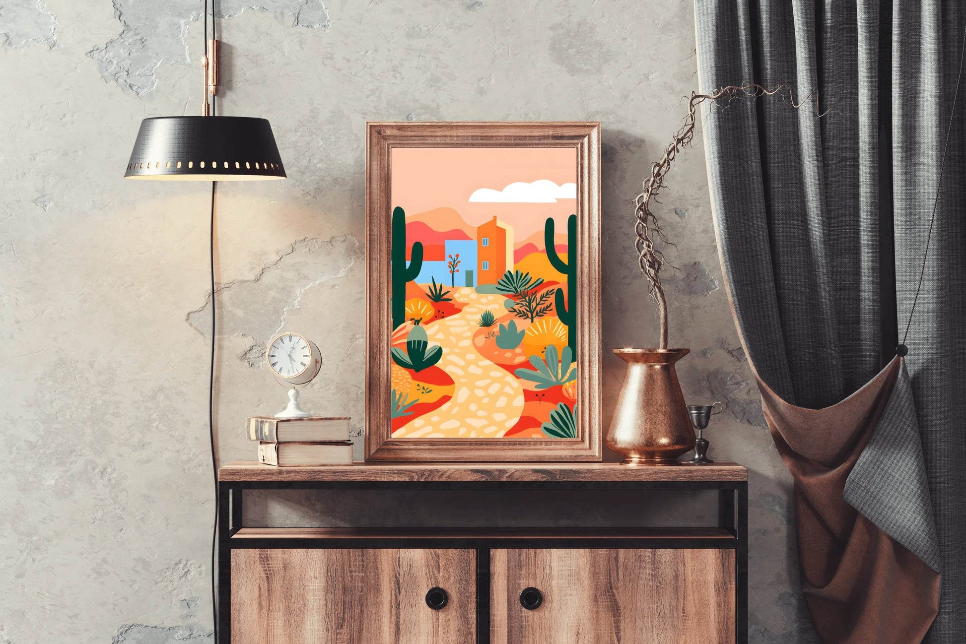 Colorful Village Desert Road Painting Art - beink online art store