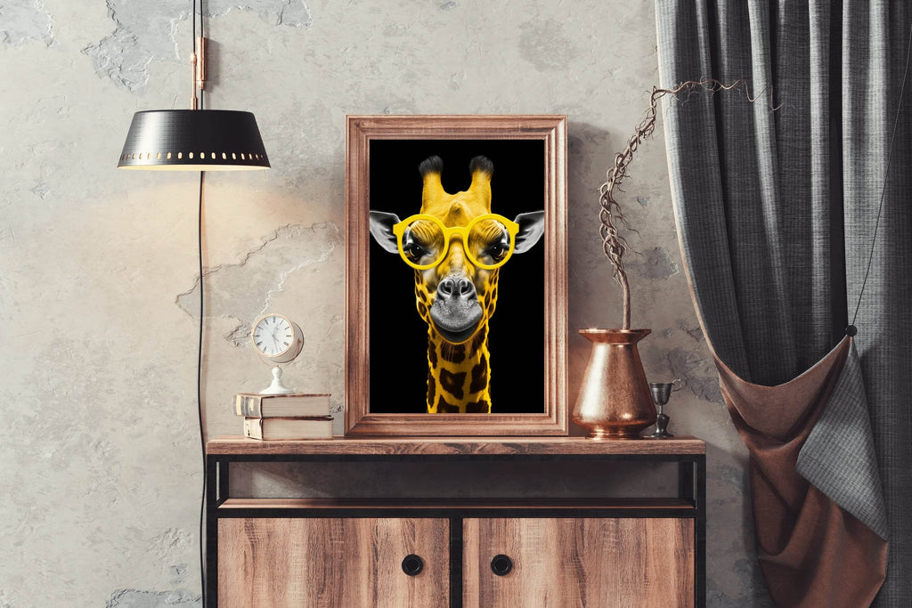 Yellow Cool Look Giraffe With Goggle Wall Art - beink online art store