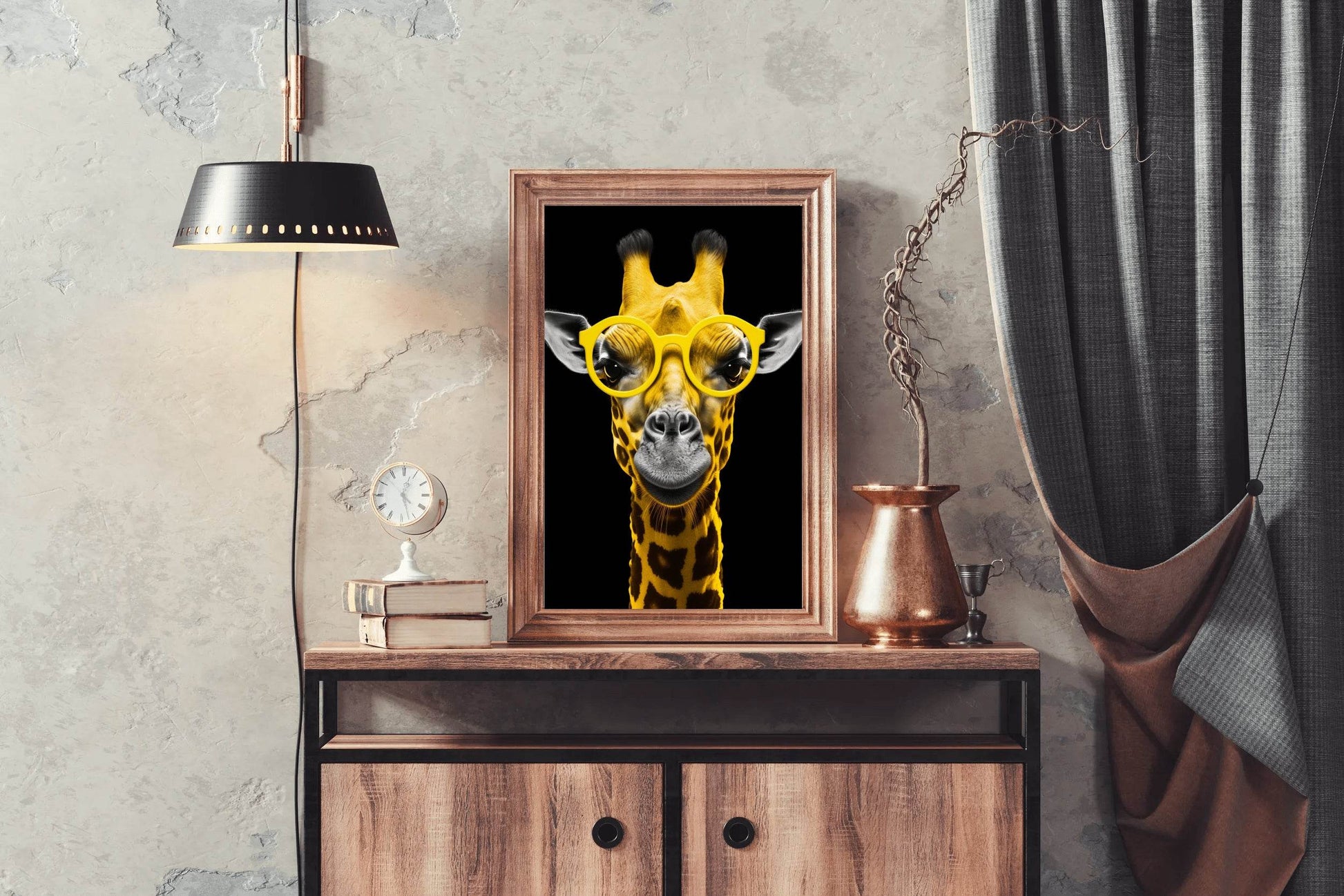 Yellow Cool Look Giraffe With Goggle Wall Art - beink online art store