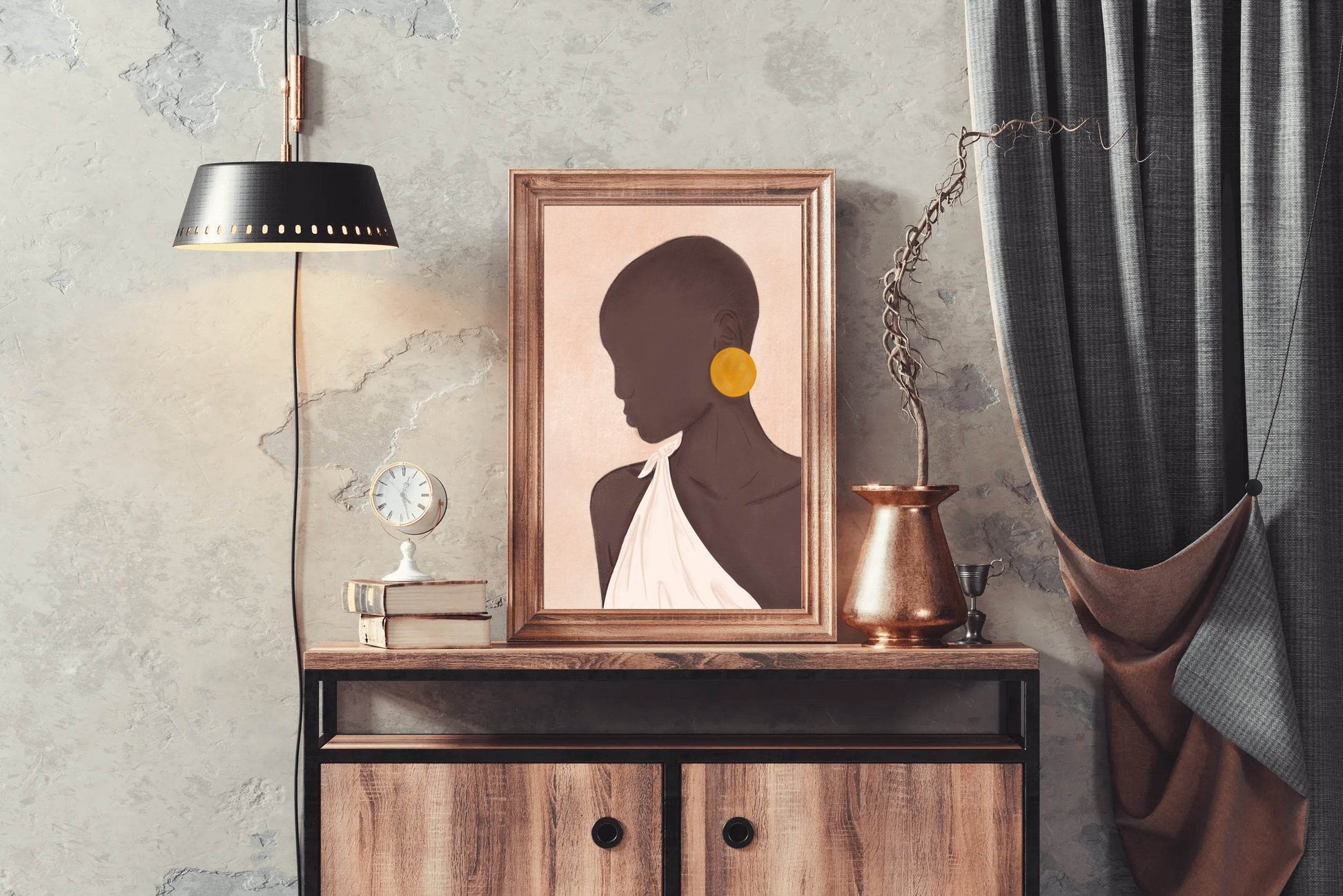Portrait of A Black Woman With Earrings Wall Art - beink online art store