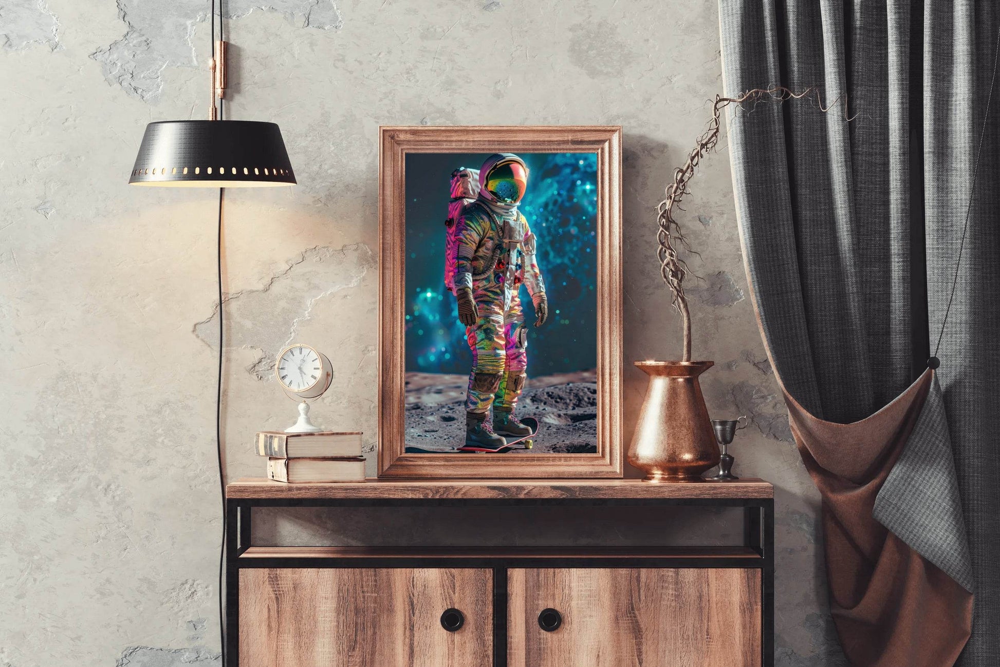 astronaut in neon suits on moon Wall Art - beink online art store