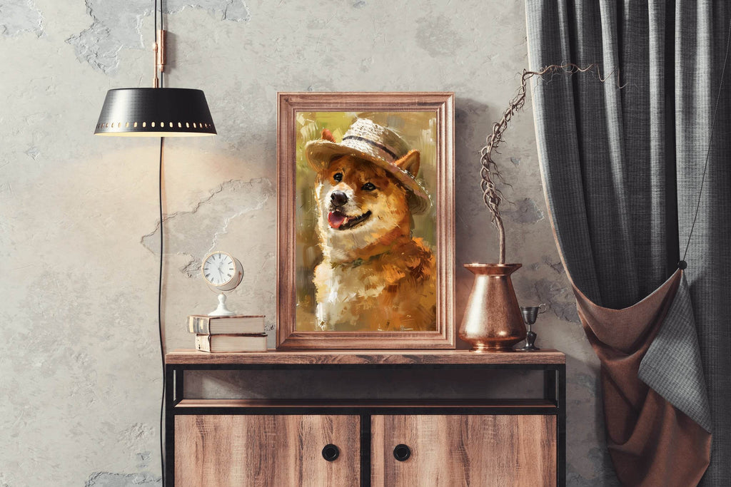 Hand Painted Illustration of Dog Wearing Hat - beink online art store
