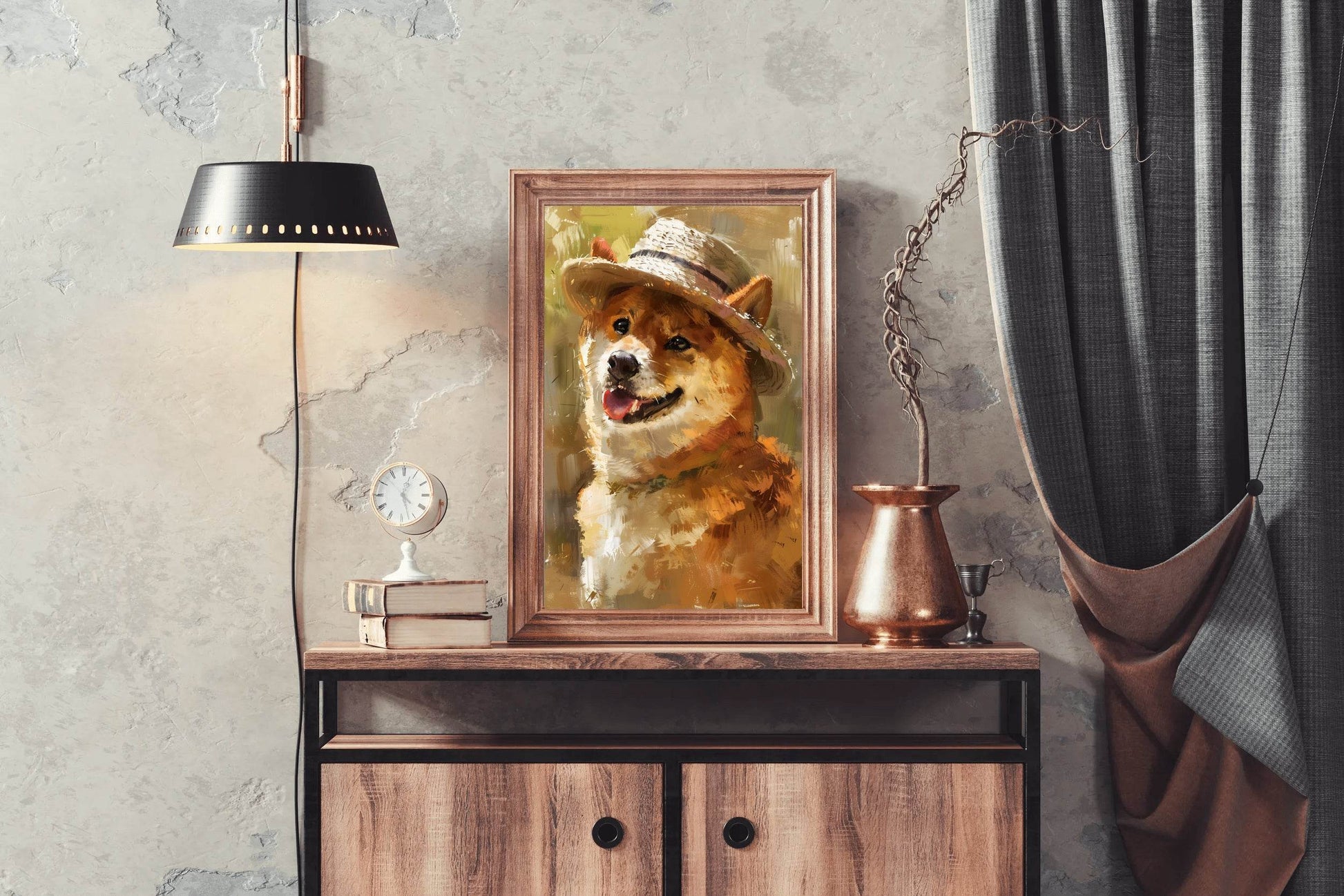 Hand Painted Illustration of Dog Wearing Hat - beink online art store