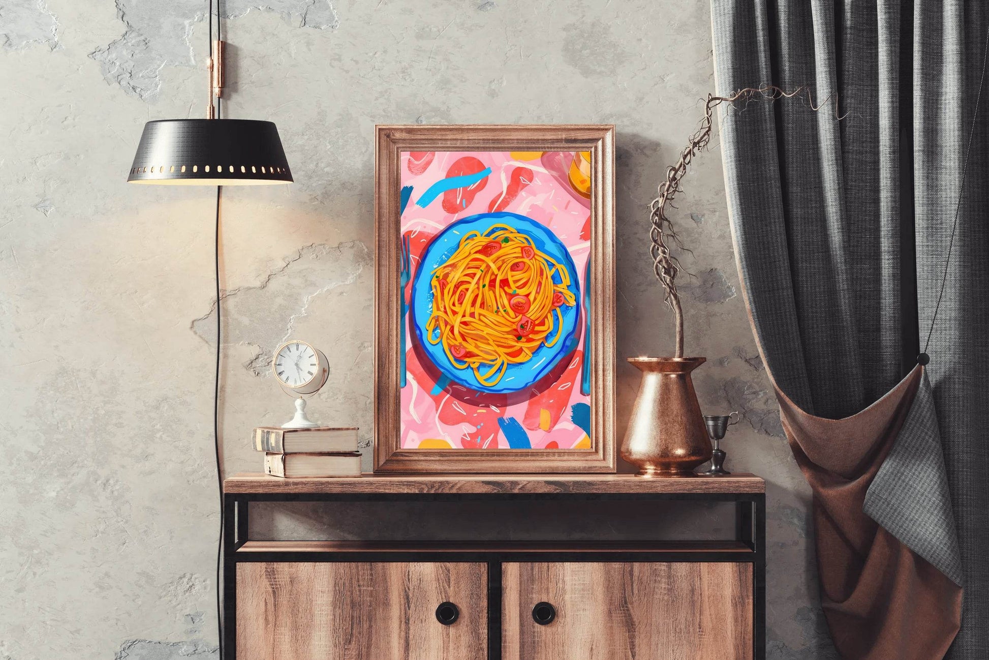 Painting Plate of Spaghetti with Tomato Sauce Wall Art - beink online art store