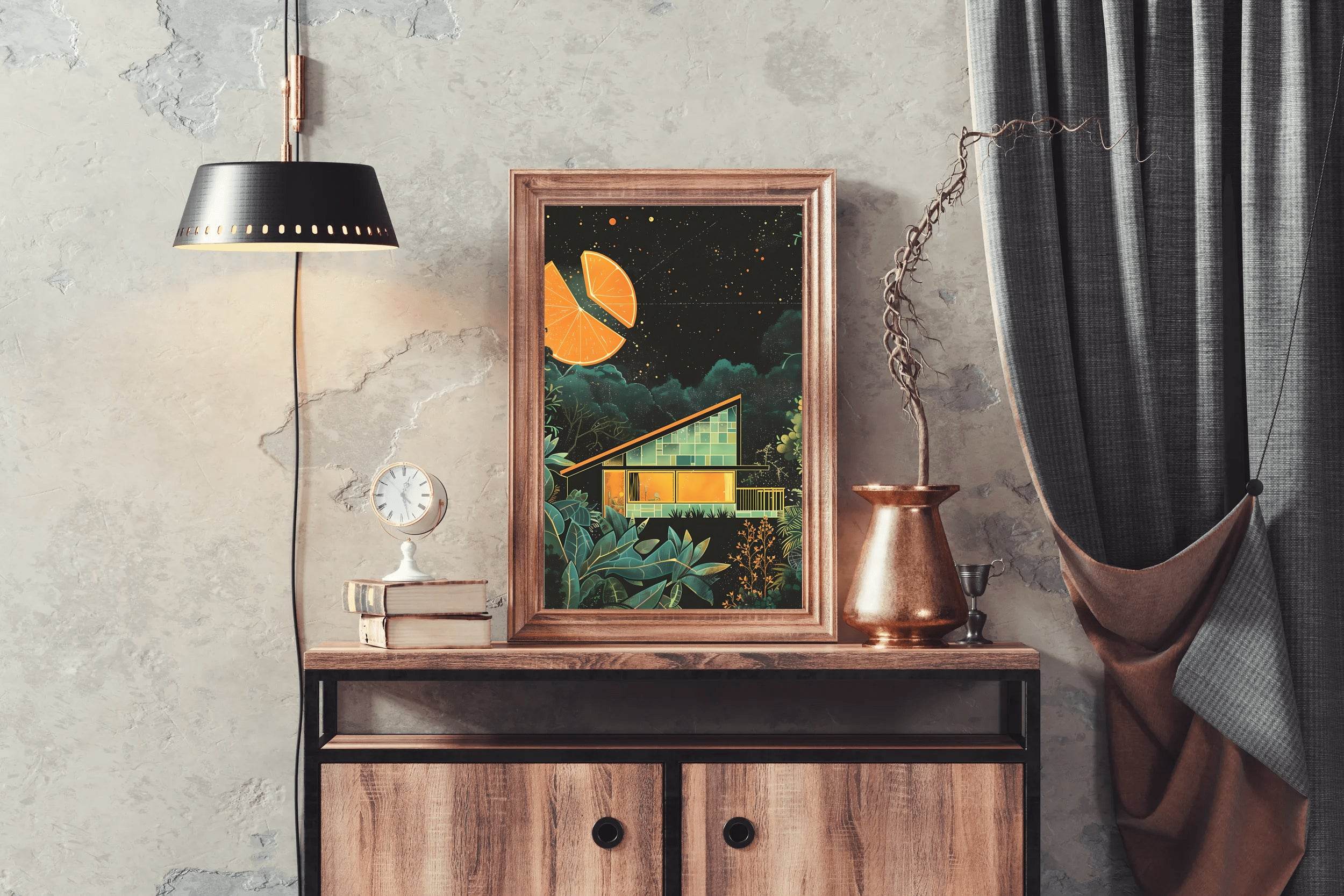 Drawing of A Wooden Hut With A Cut Background of Oranges Wall Art - beink online art store
