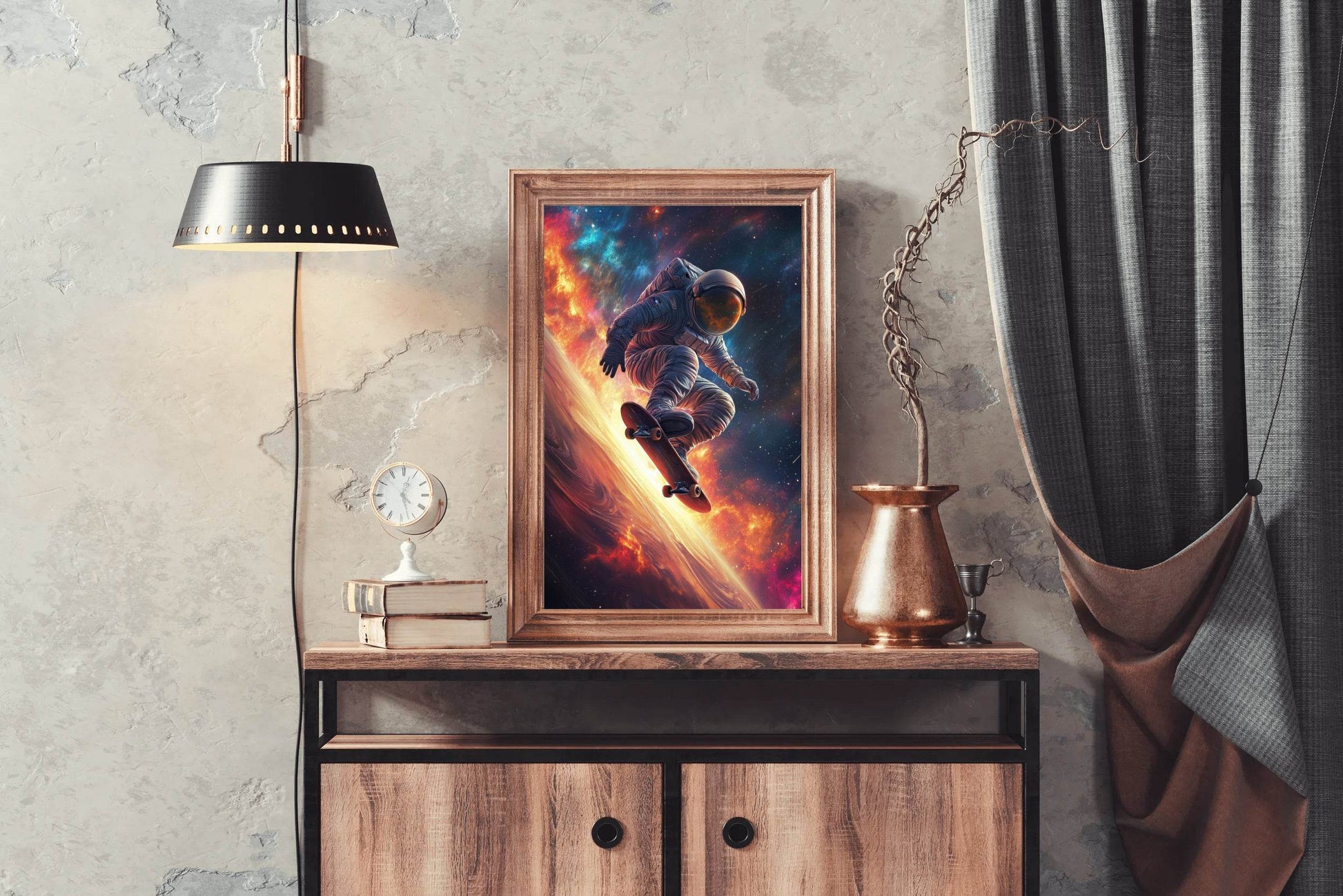 Astronaut skateboarding in space - beink online art store