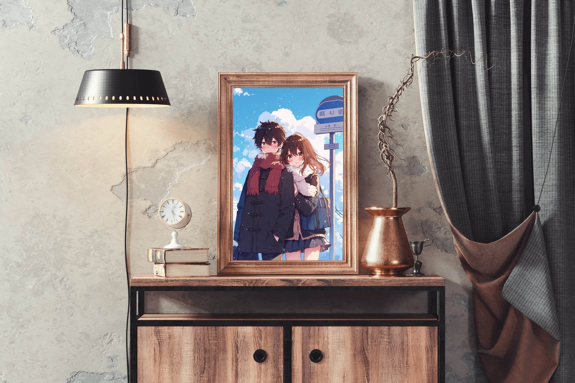 Anime Style Boy and Girl Hugging Couple - beink online art store