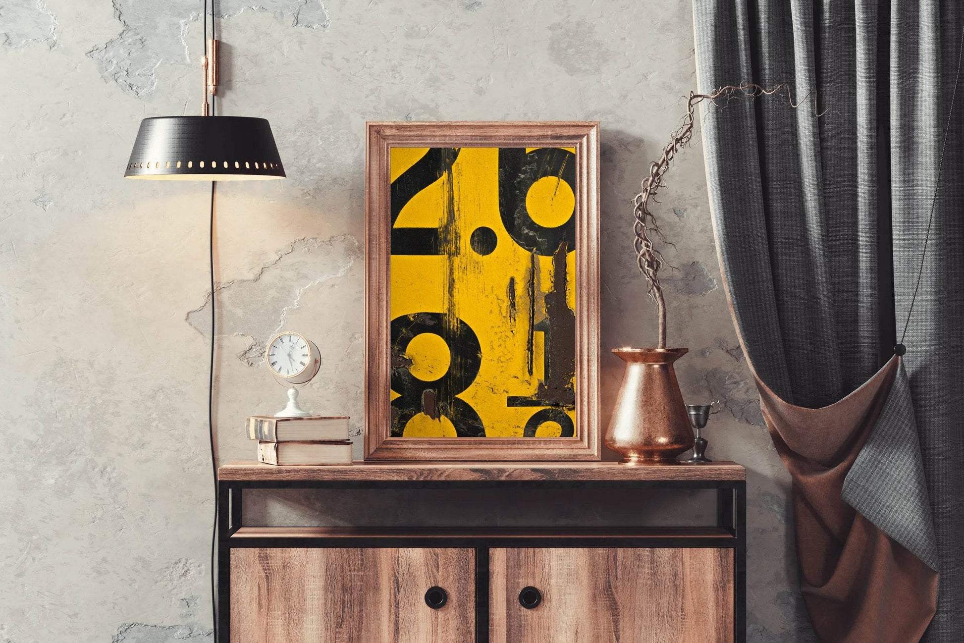 Digits With Yellow Background Abstract Wall Art - beink online art store