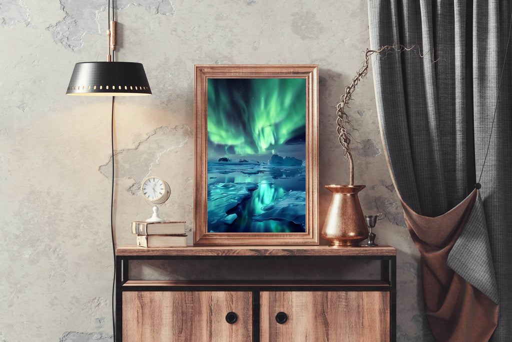 Green Northern lights in The Sky Over Iceberg Wall Art - beink online art store