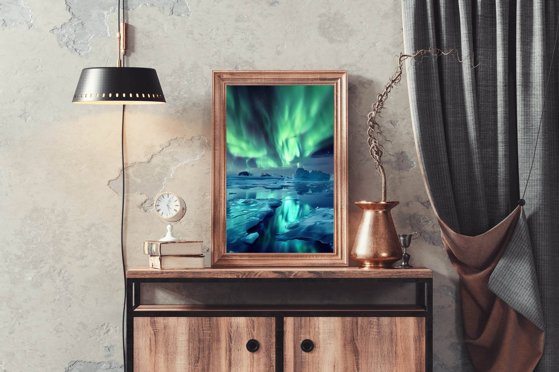Green Northern lights in The Sky Over Iceberg Wall Art - beink online art store