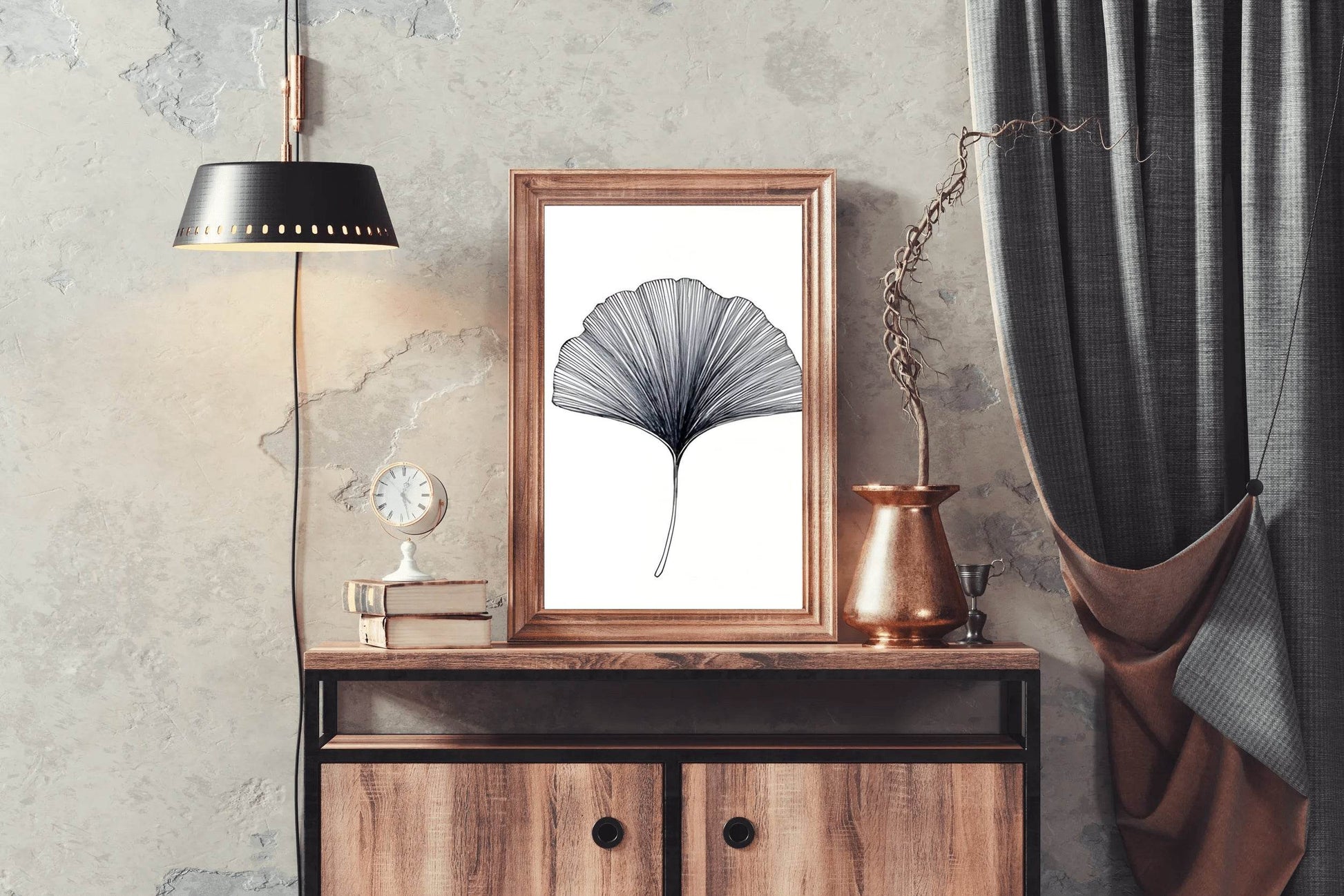 Black Color Gingko Leaf Sktech Wall Art - beink online art store