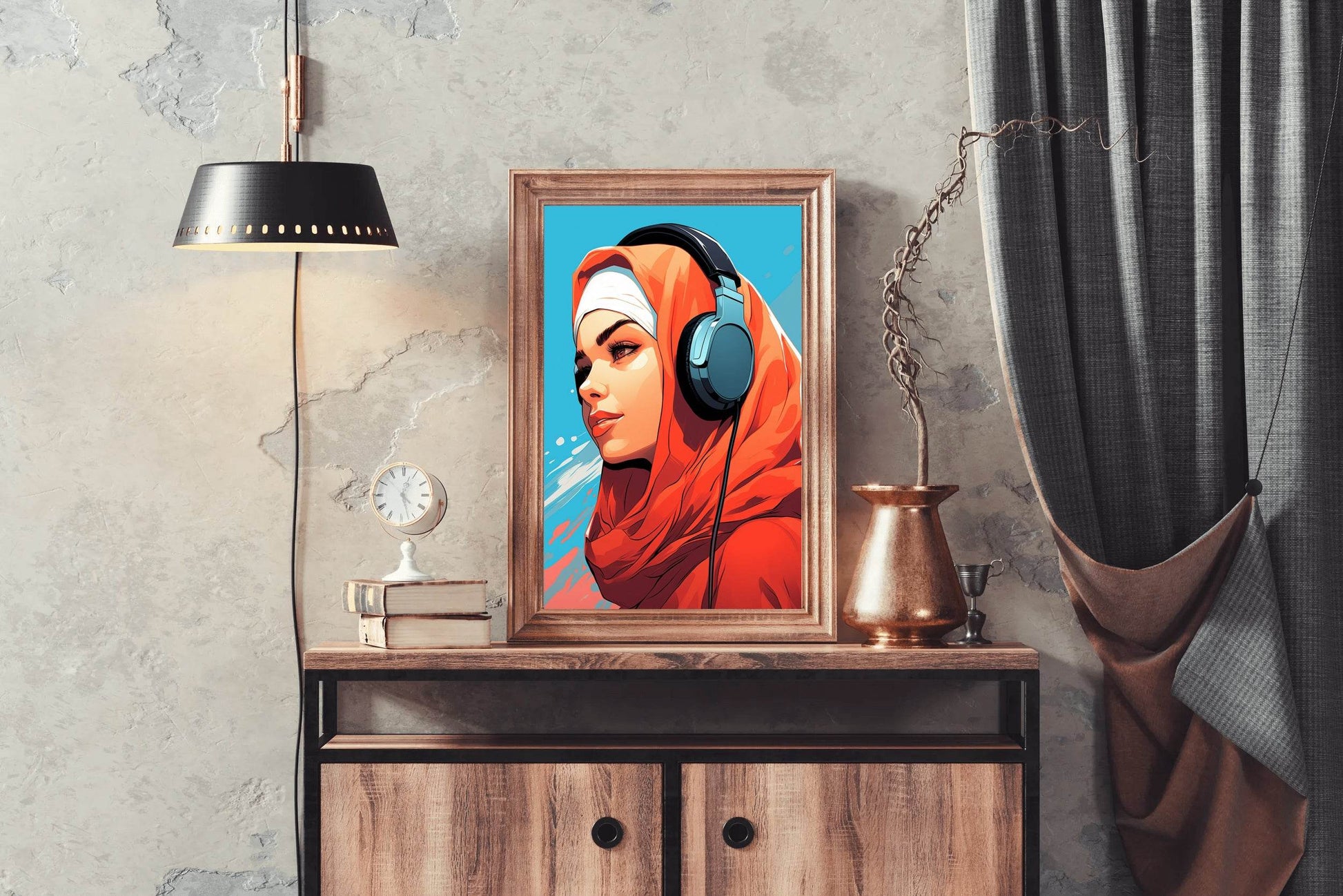Modern Anime Hijab Girl Wall Art - beink online art store