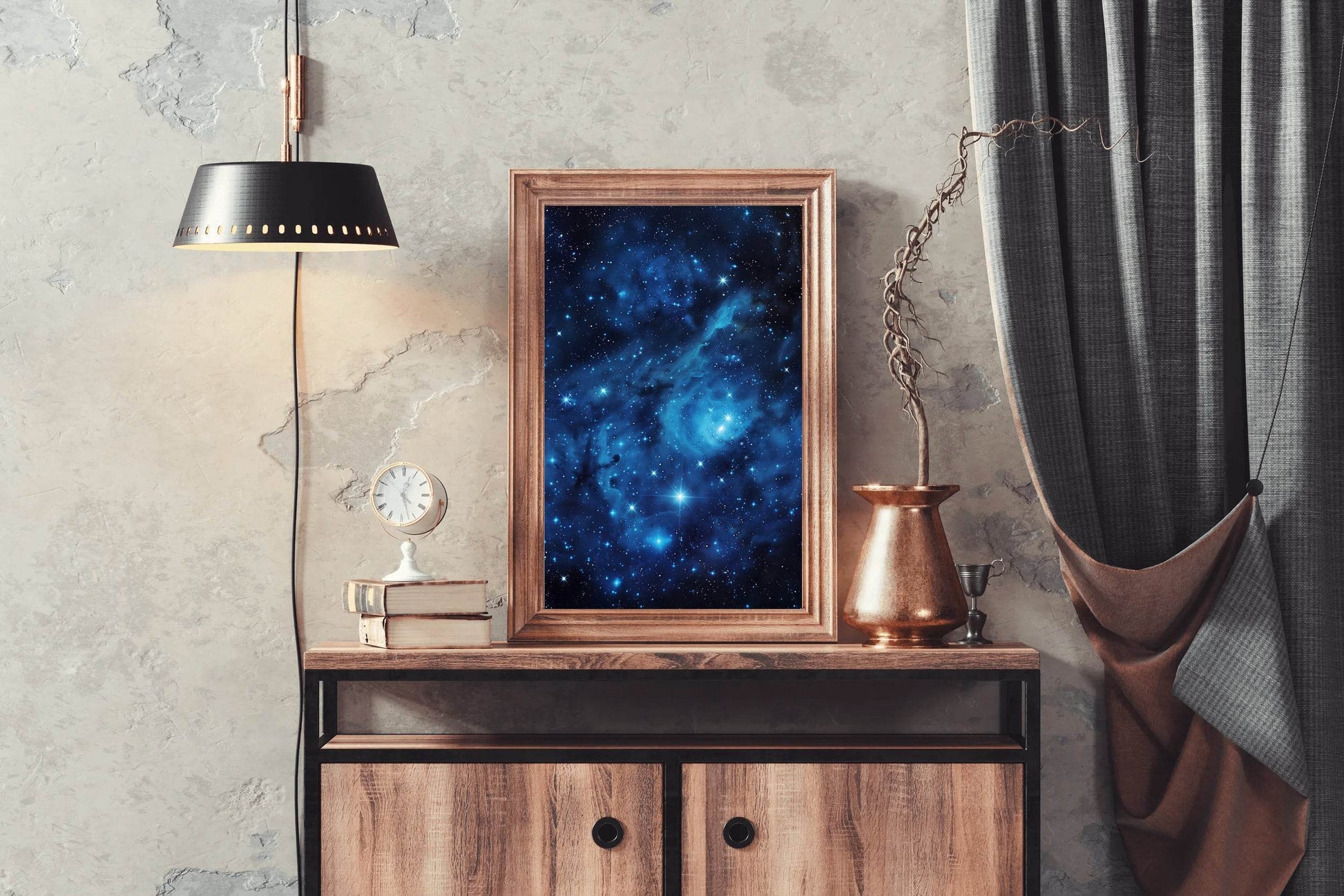 Space with stars blue and black background wall art - beink online art store