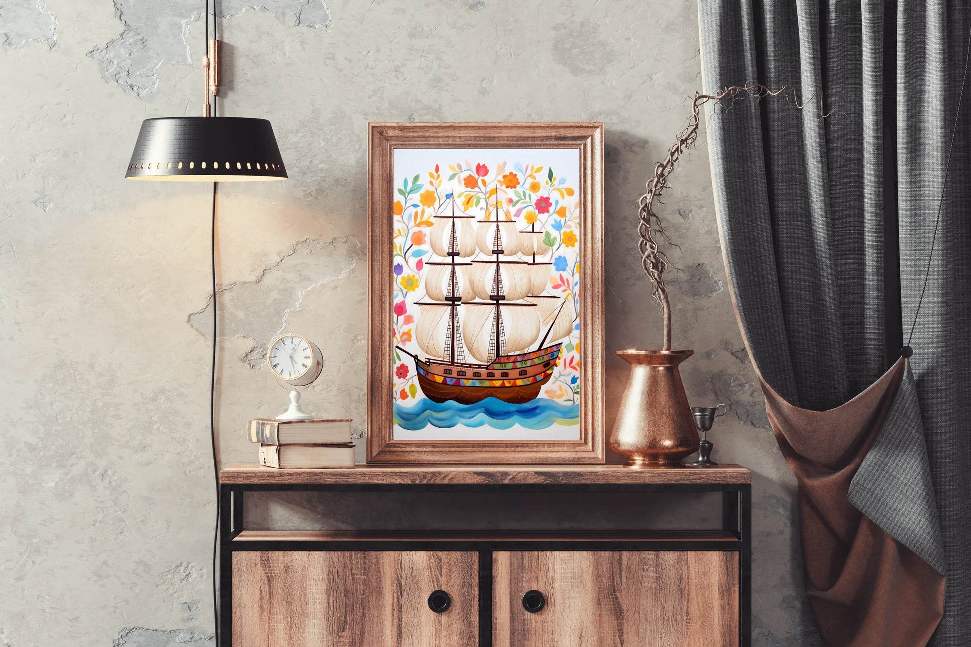 Watercolor Painting of Pirates Ship - beink online art store