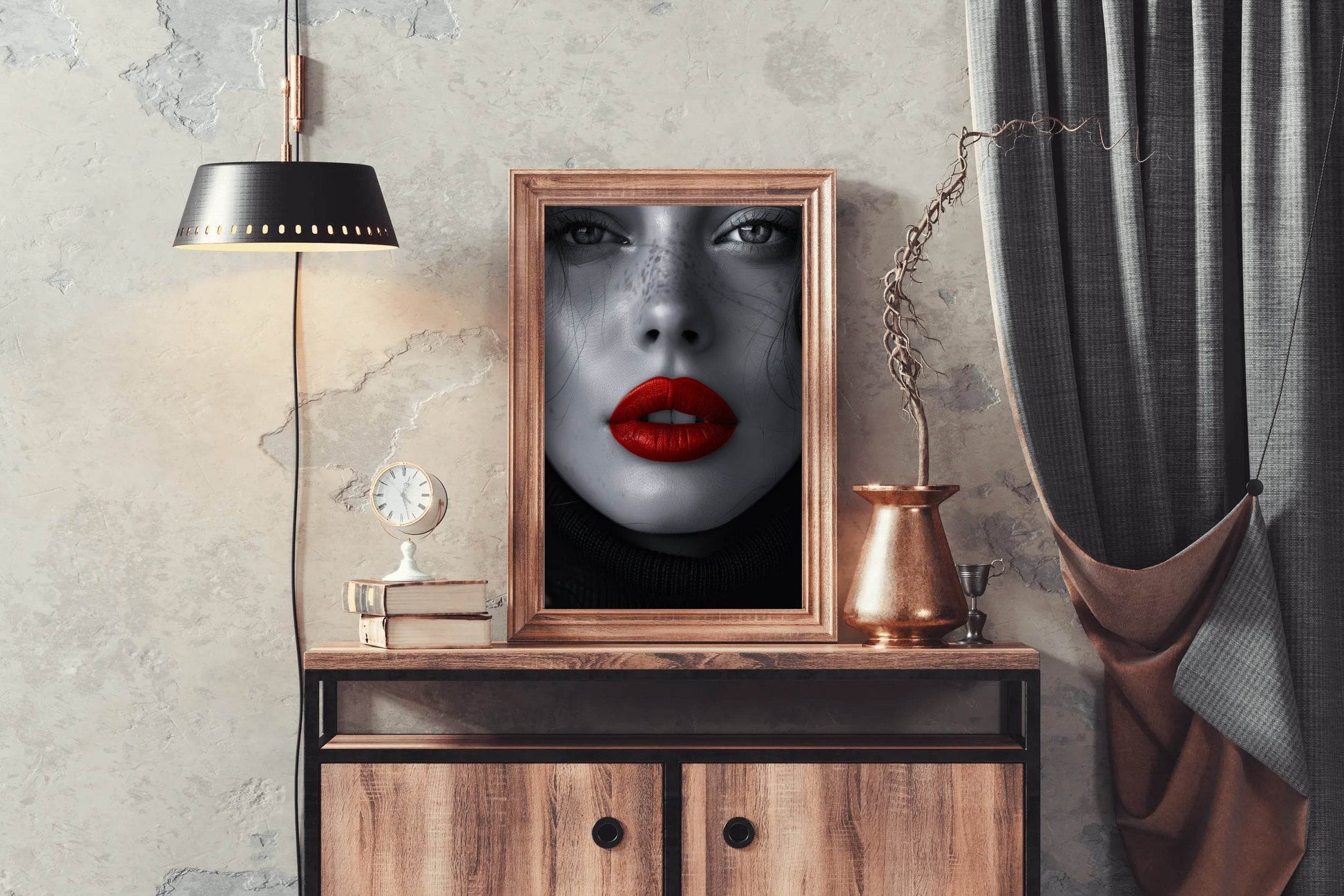 A Woman face With Red Lipstick Wall Art - beink online art store