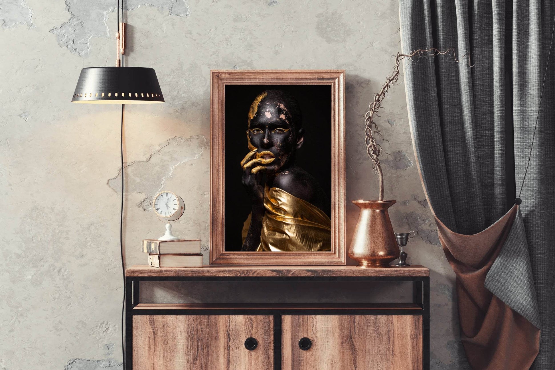 African Black Woman Golden Makeup Wall Art - beink online art store