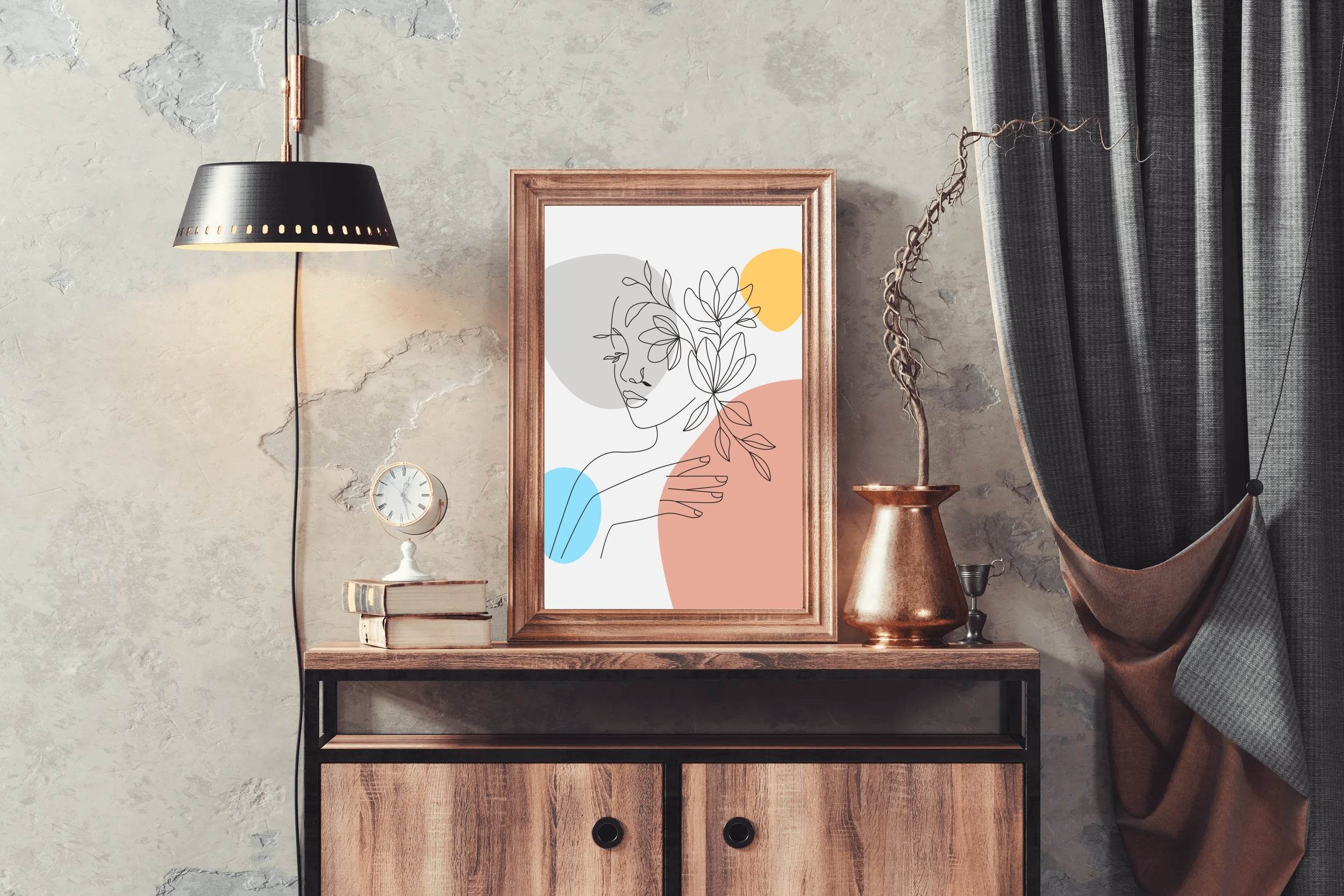 Woman Face and Elegant Flowers Wall Art - beink online art store