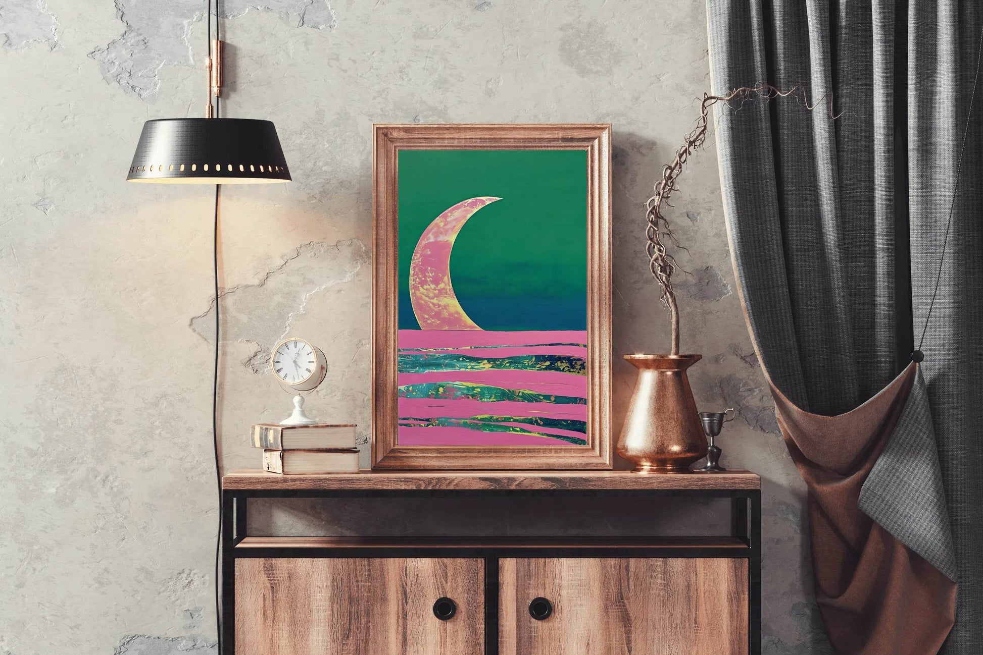 Moon Painting With Green Background Wall Art - beink online art store