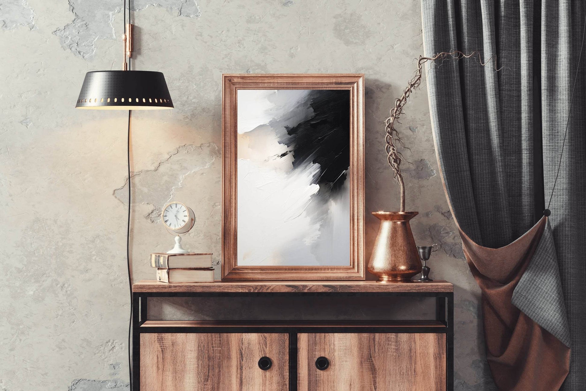 Black and White Brush Stroke Abstract Wall Art - beink online art store