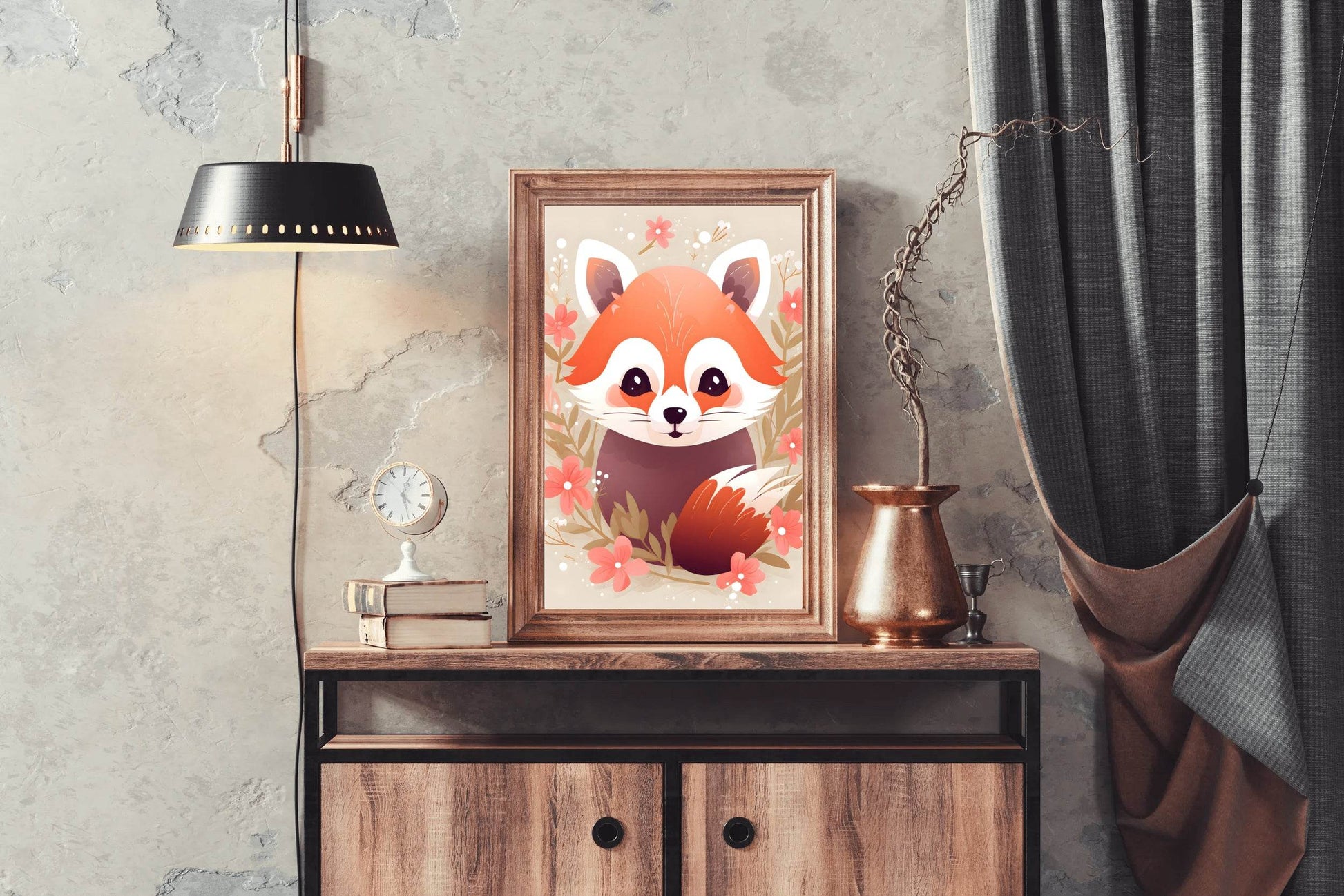 Cute Red Fox Sitting on the Ground - beink online art store