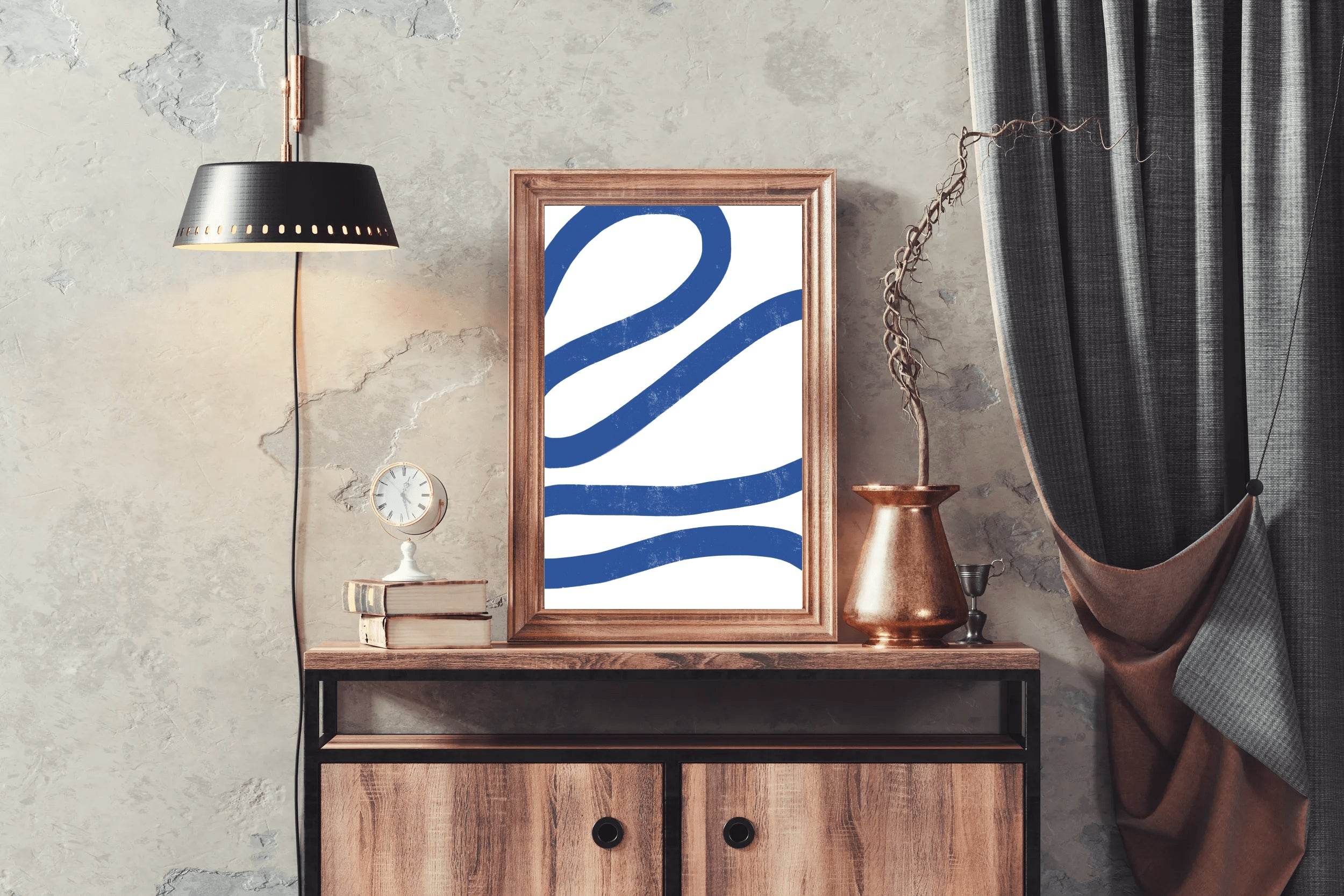 Blue Spiral Llines Wall Art - beink online art store