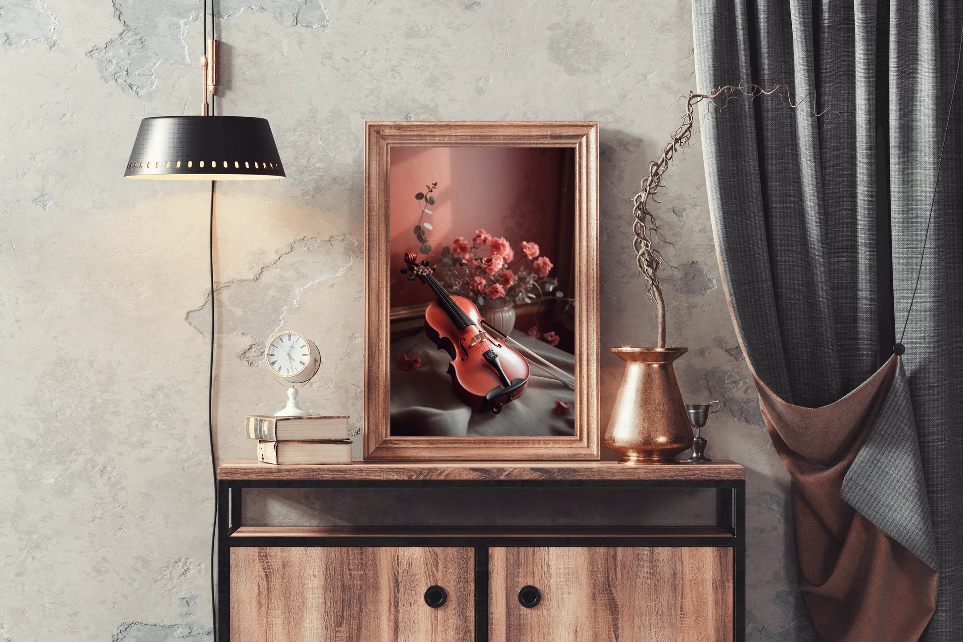 Stock Wooden Violin Next To The Vase Wall Art - beink online art store