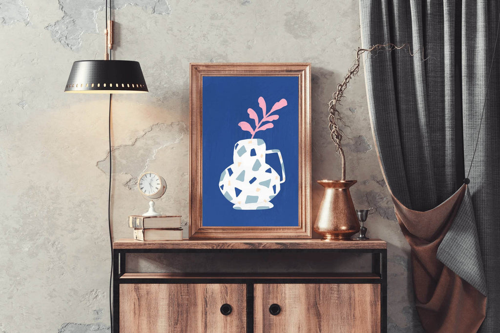 Pink Leaf Branch in A Blue Vase Wall Art - beink online art store