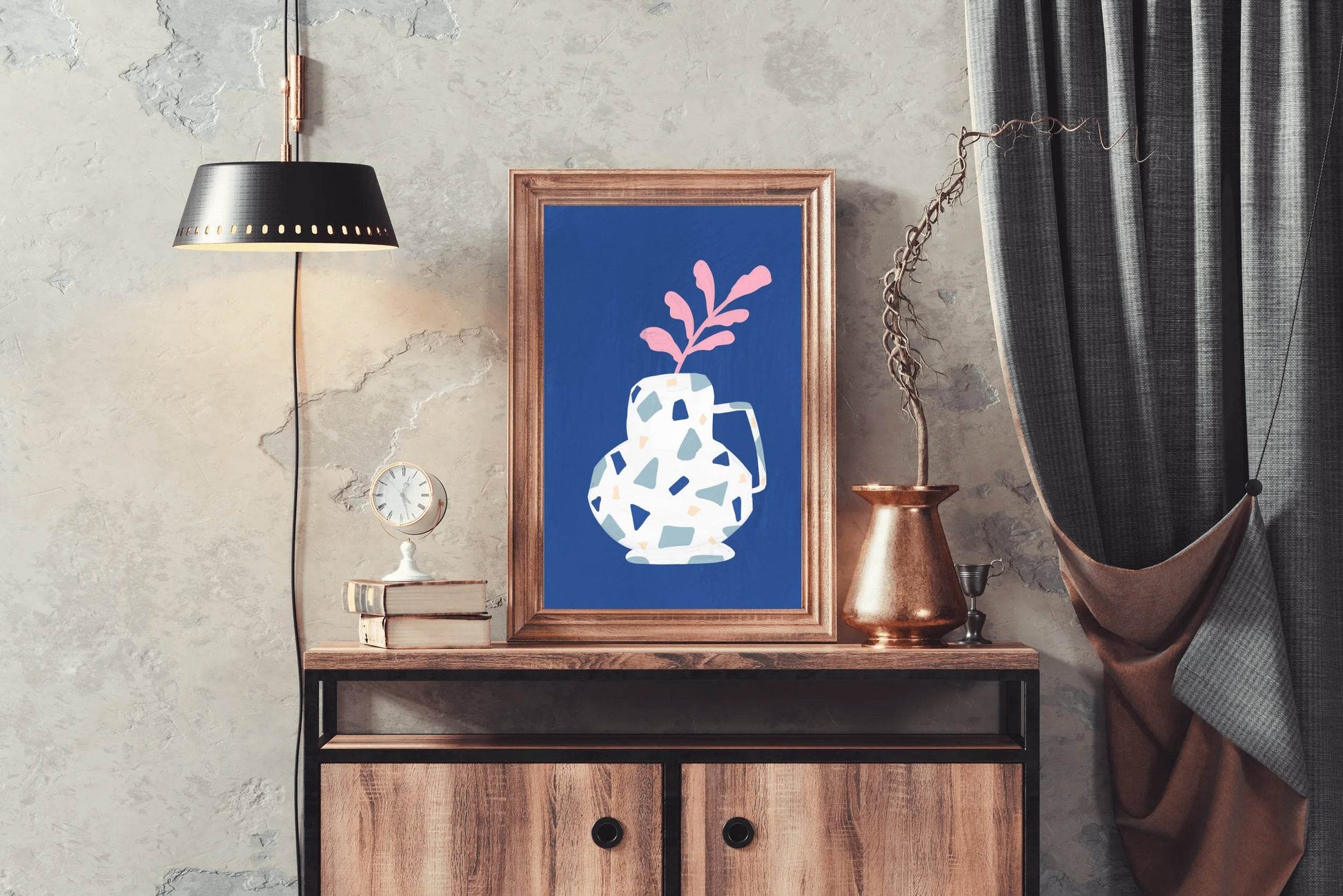 Pink Leaf Branch in A Blue Vase Wall Art - beink online art store