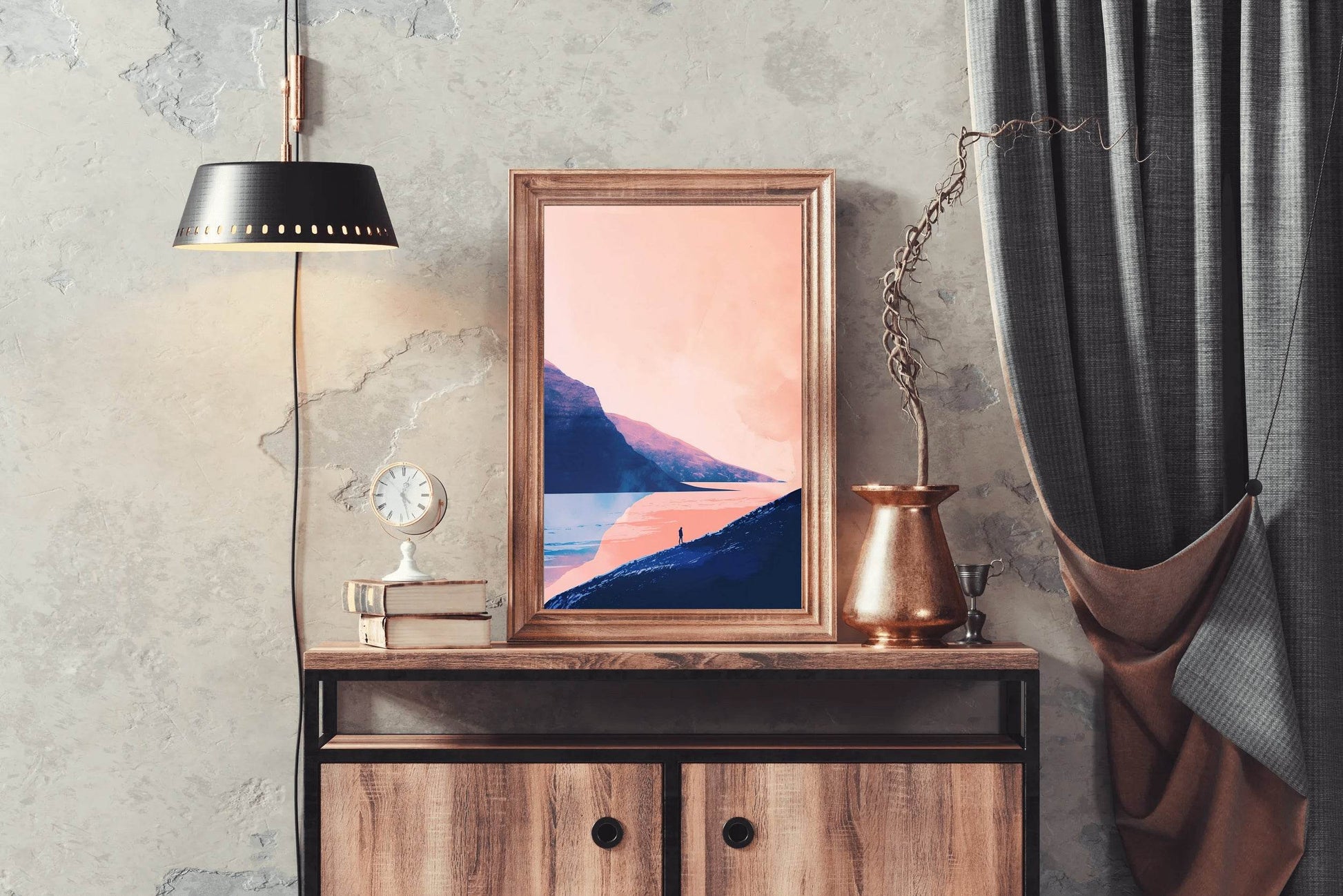 Lonely Wanderer in Pink Sunset Wall Art - beink online art store