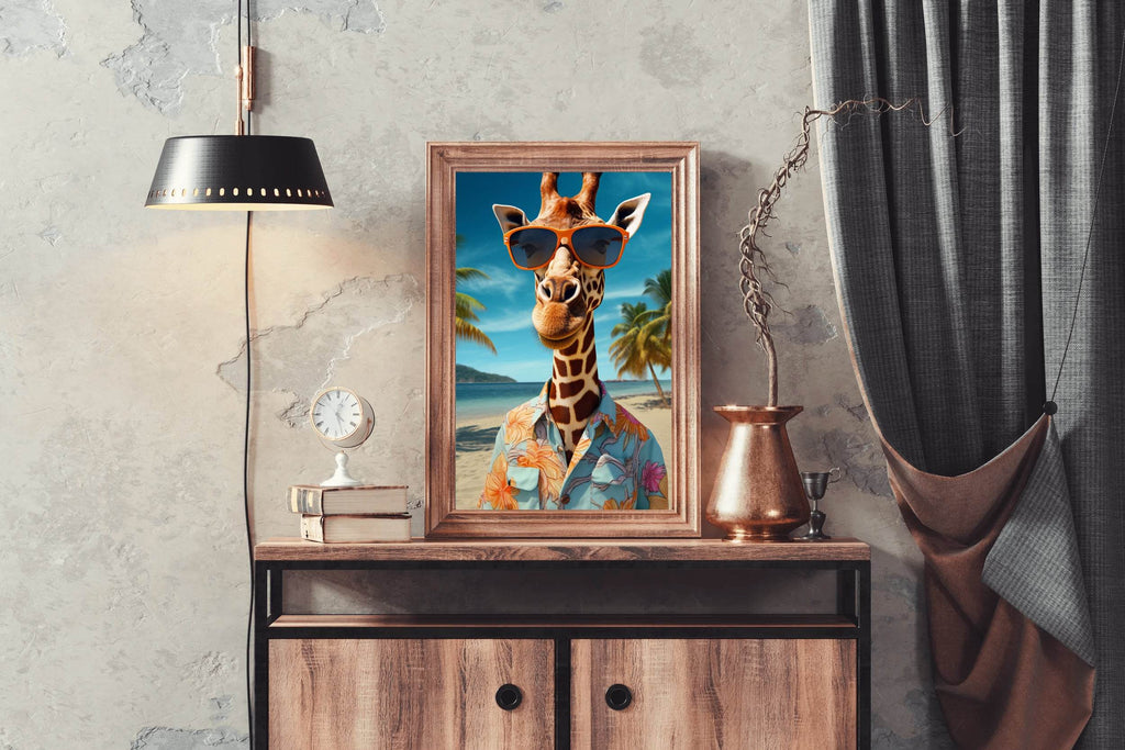 Painting of Funny Giraff Wearing Goggle and Cool Shirt - beink online art store