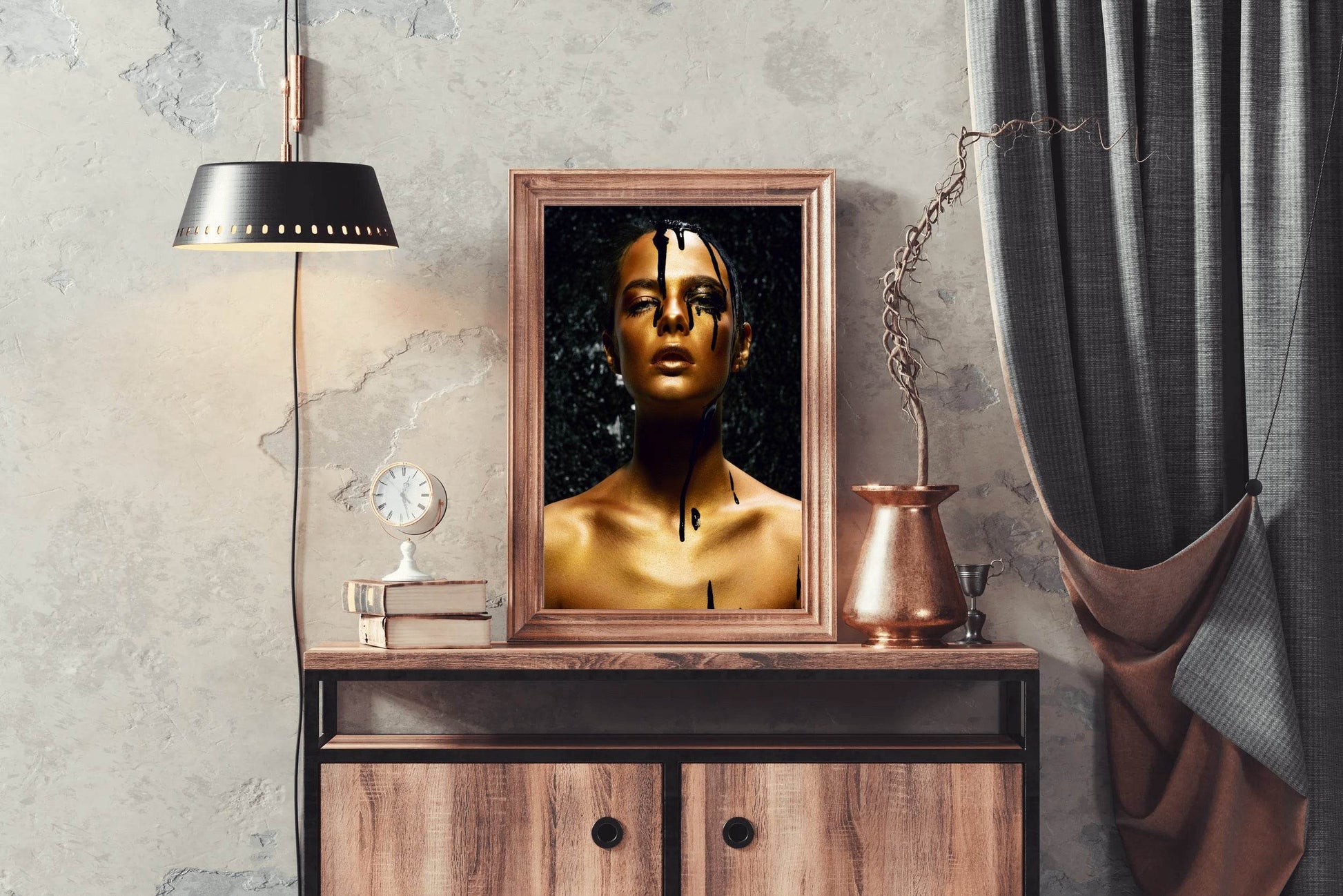 Young Woman With Golden Skin And Black Oil Wall Art - beink online art store