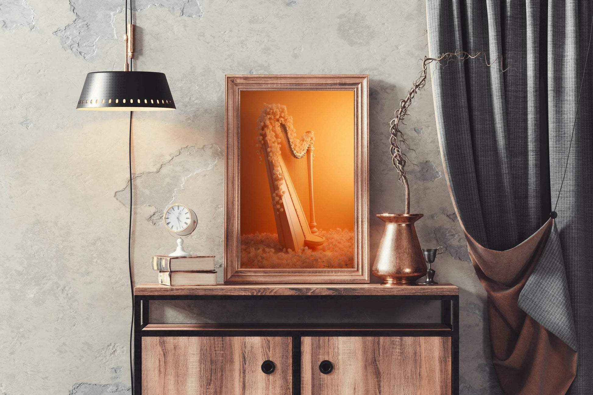 Harp With Flowers And Musical Notes Wall Art - beink online art store