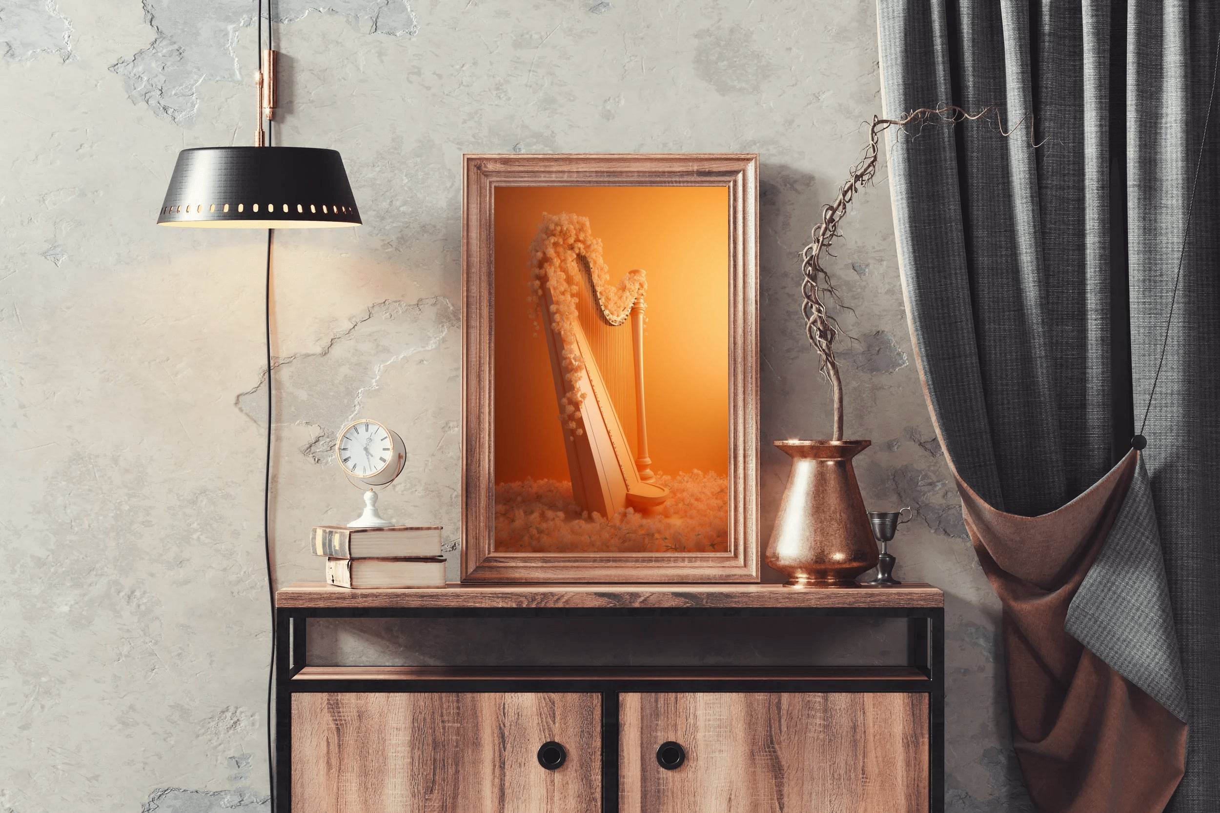 Harp With Flowers And Musical Notes Wall Art - beink online art store